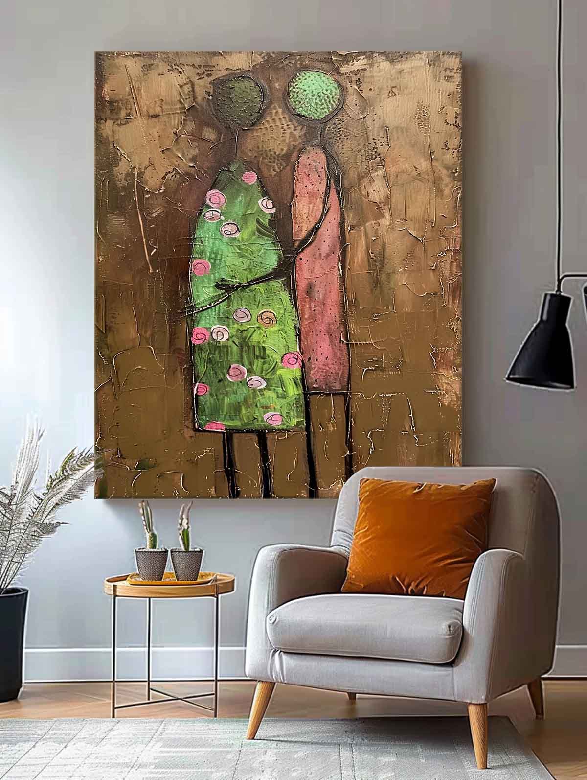 Wall Art Stylized Couple Silhouette Floral Dress