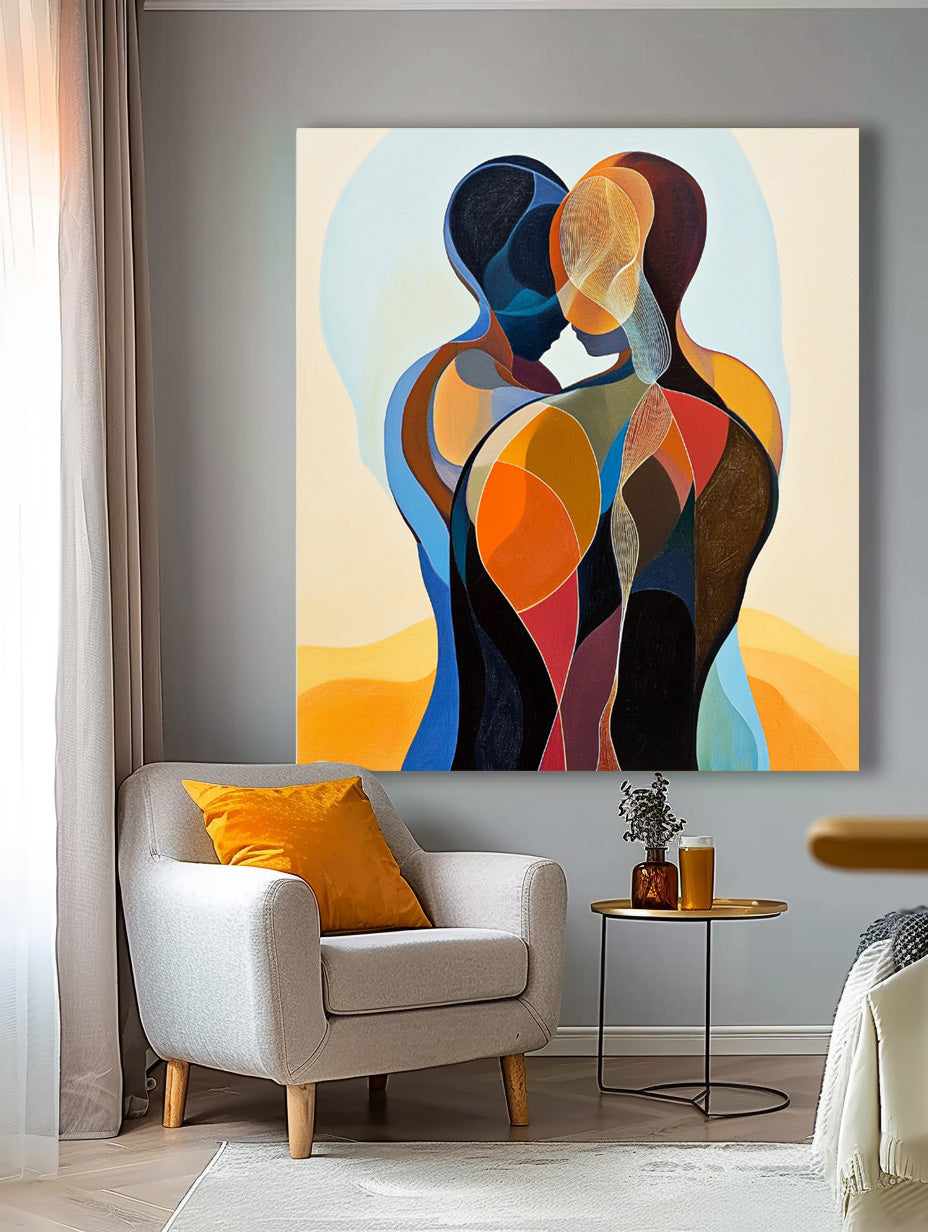 Color‑Segmented Figurative Couple Wall Art