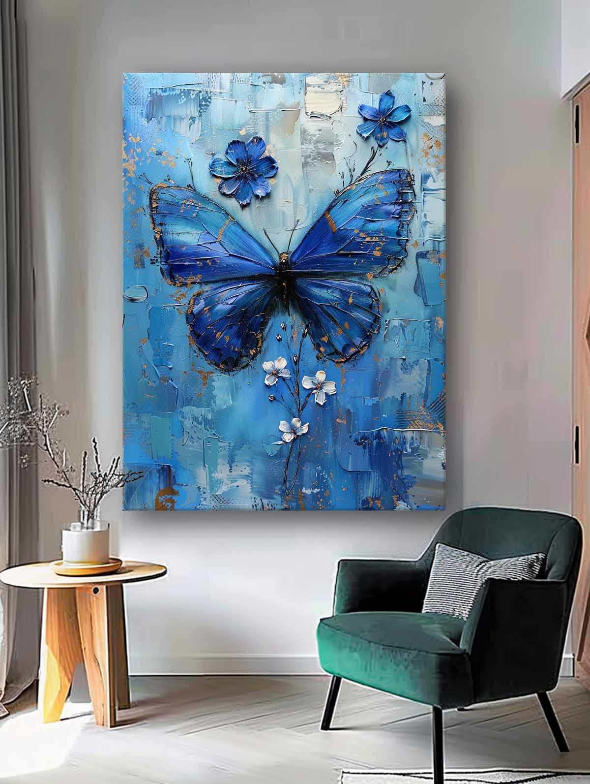 Wall Art Floral Butterfly Impasto Painterly