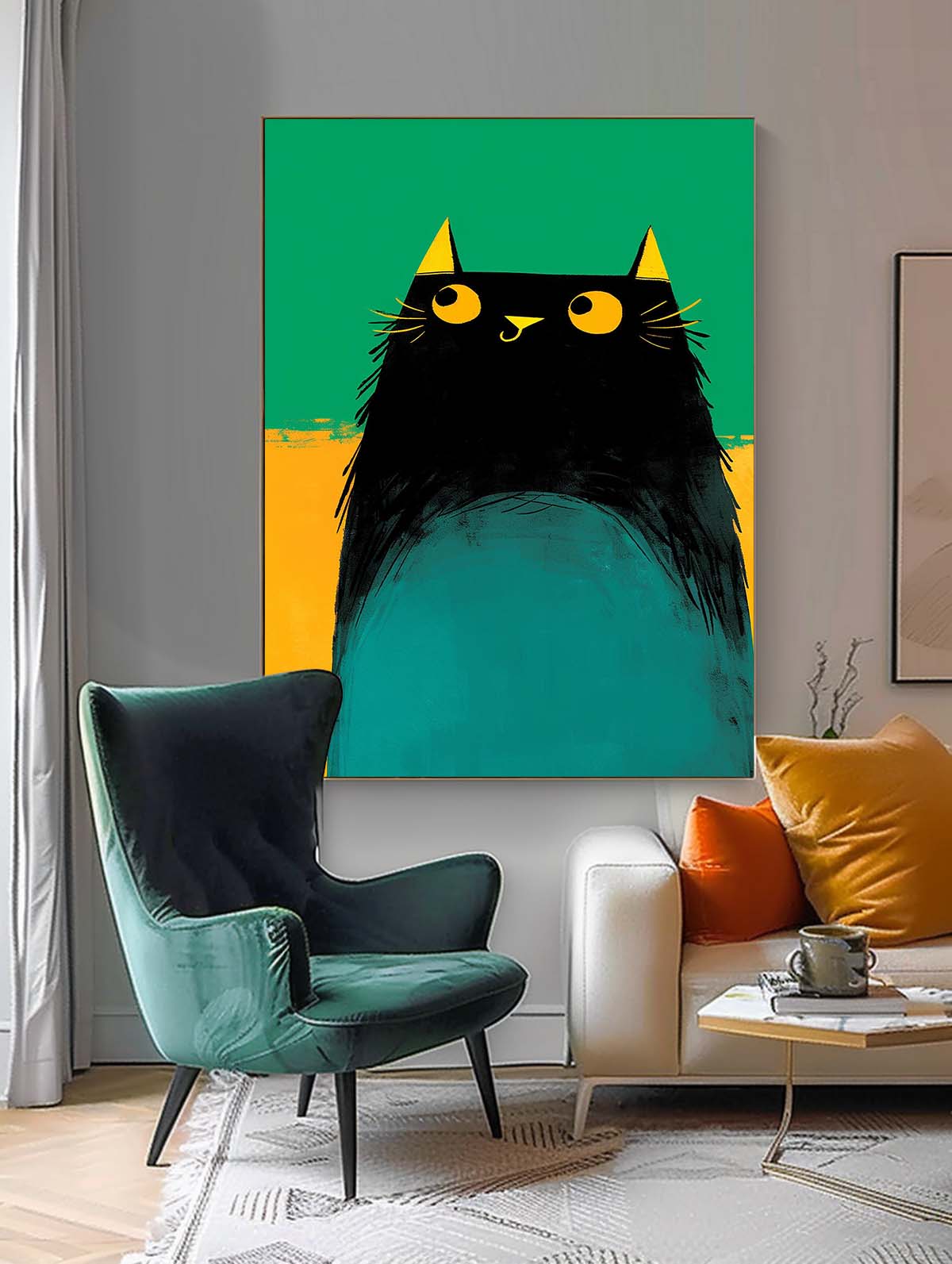 Wall Art Animal Cartoon Cat Painterly Cute