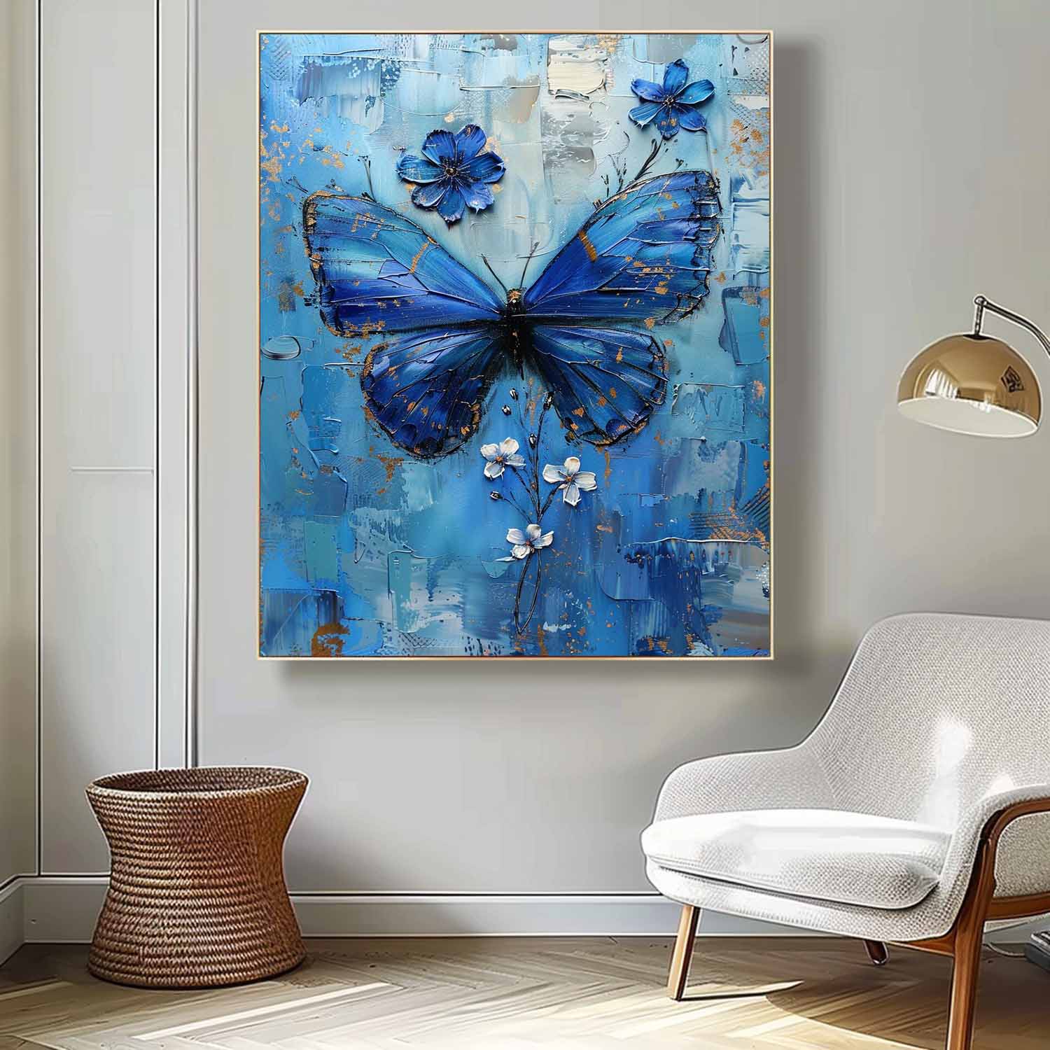 Wall Art Floral Butterfly Impasto Painterly