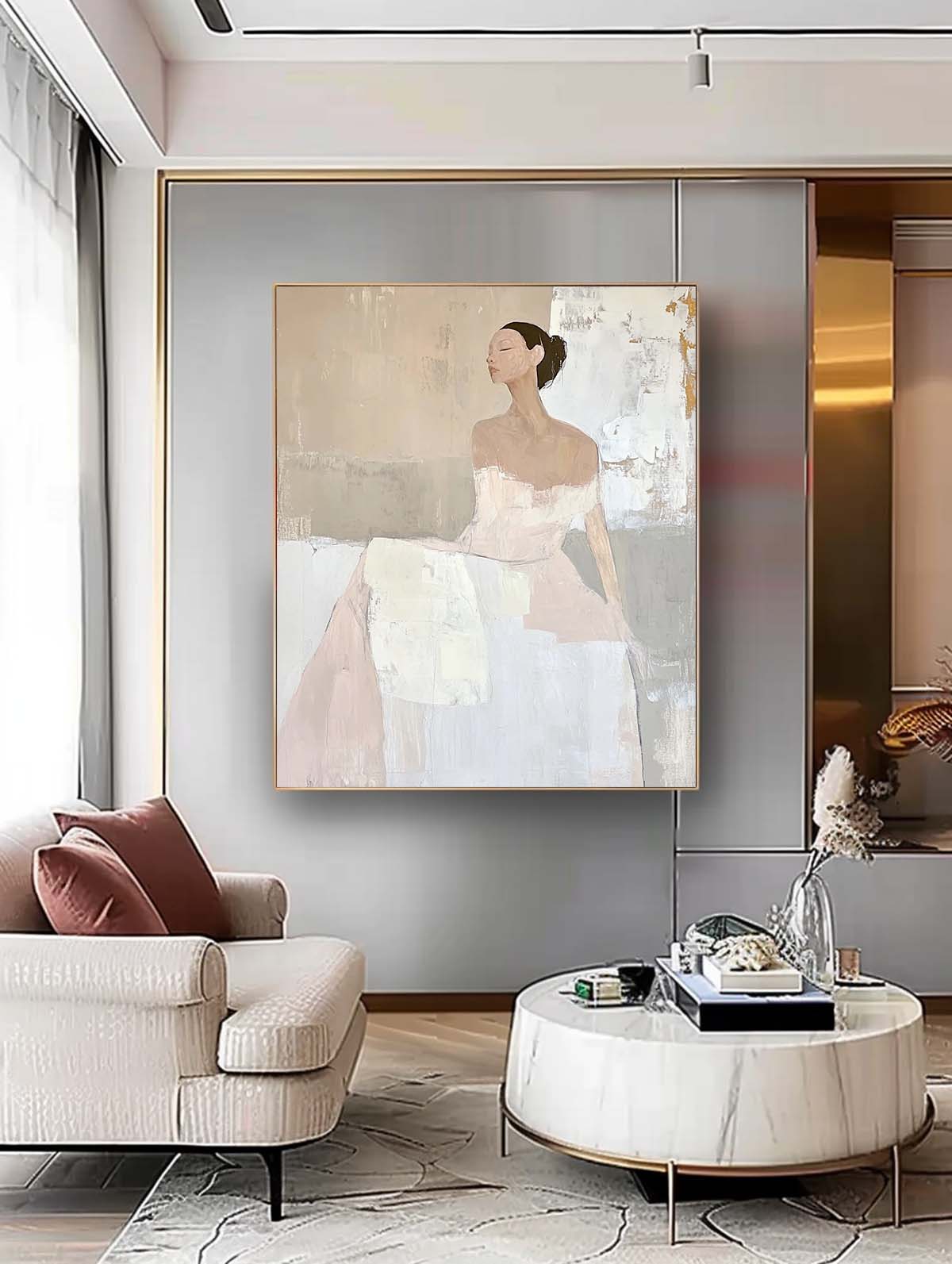Neutral Muted‑Tone Ballerina Figure Wall Art