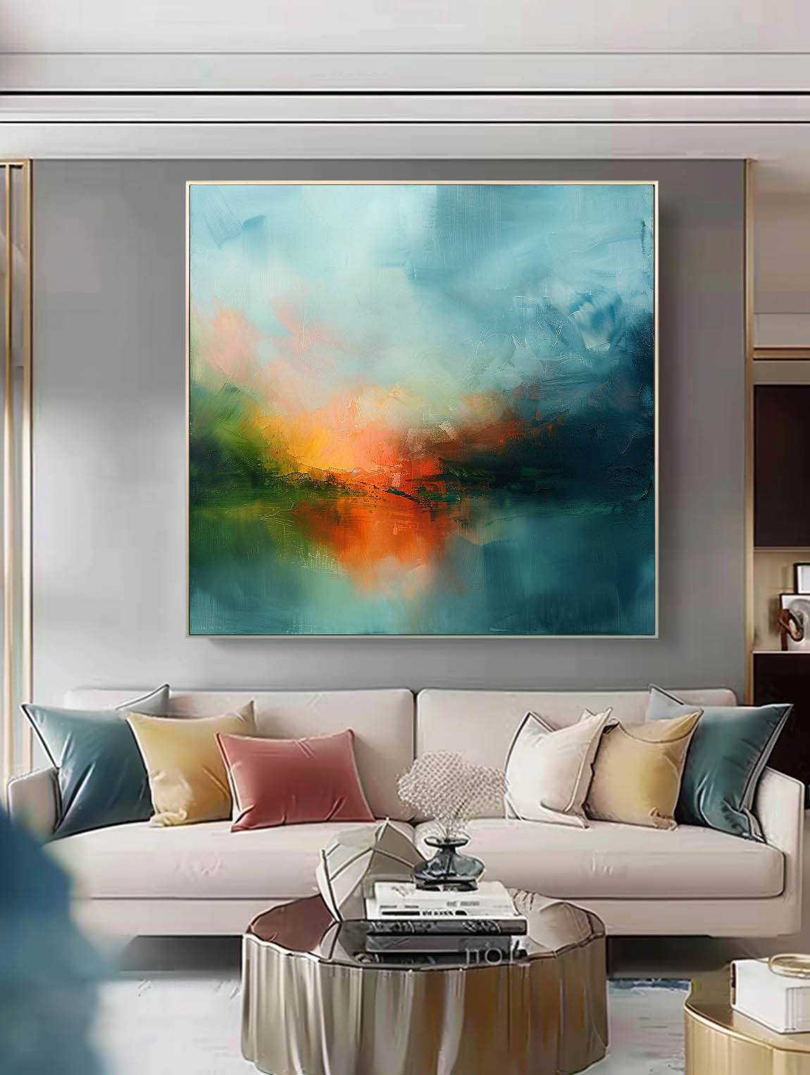 Wall Art Abstract Soft Tone Lake Landscape Modern