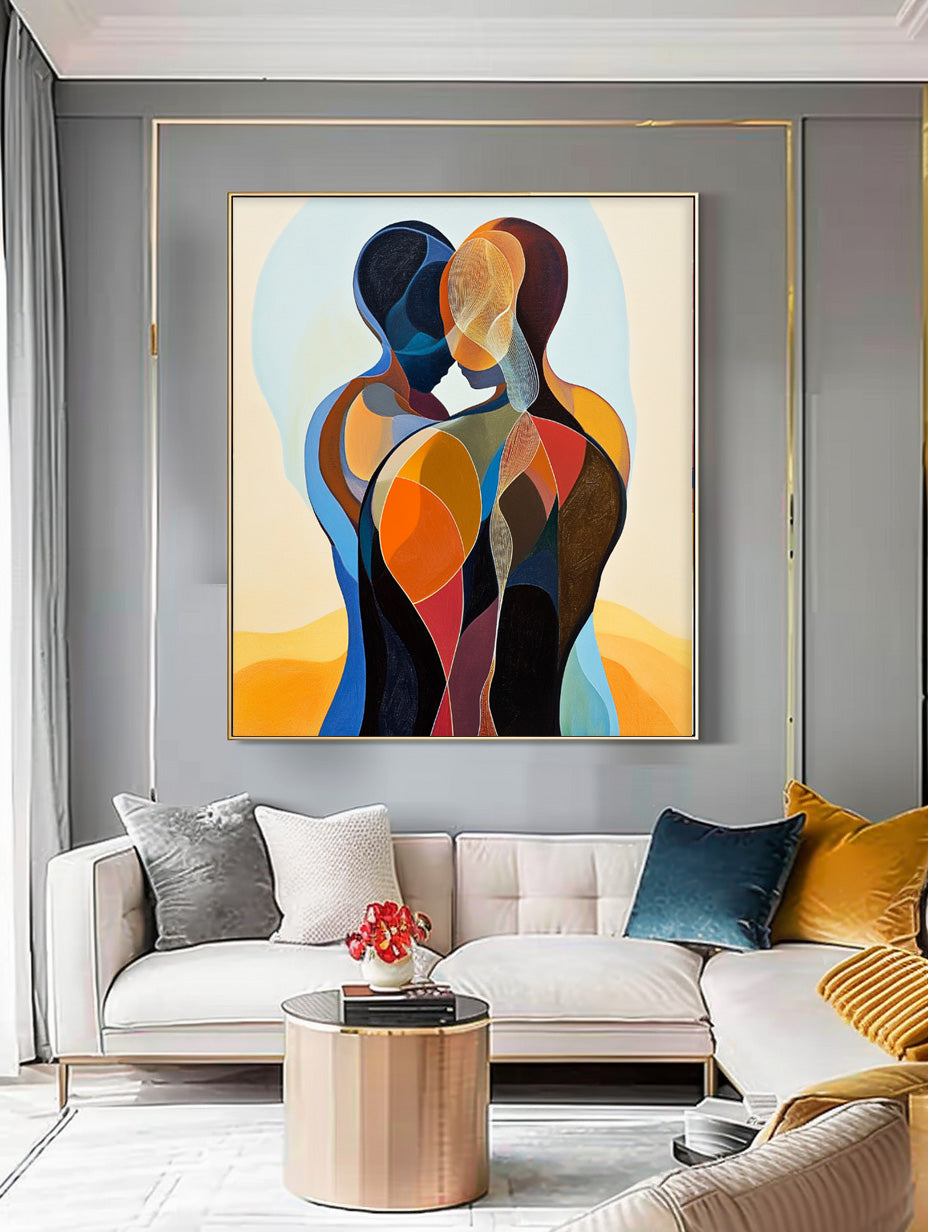 Color‑Segmented Figurative Couple Wall Art