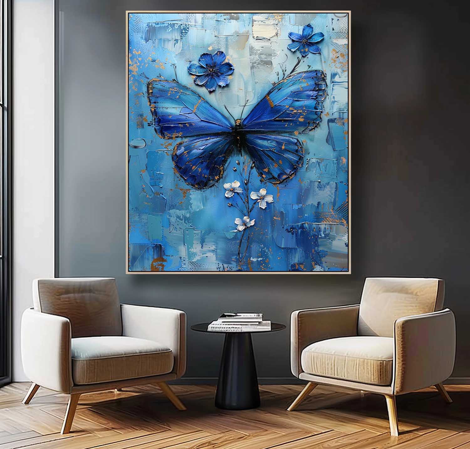 Wall Art Floral Butterfly Impasto Painterly