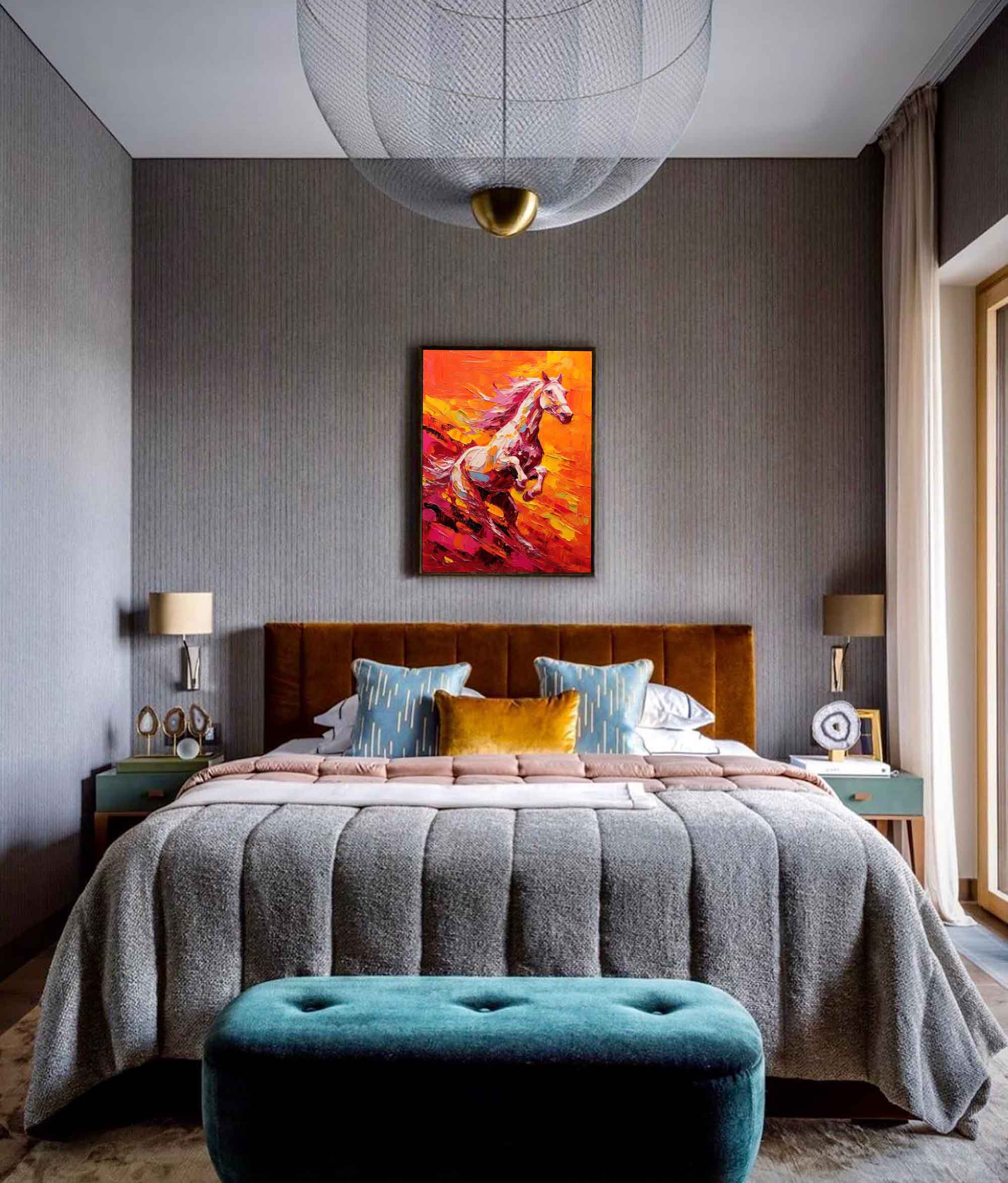 Wall Art Vibrant Jumping Horse Warm Sunset