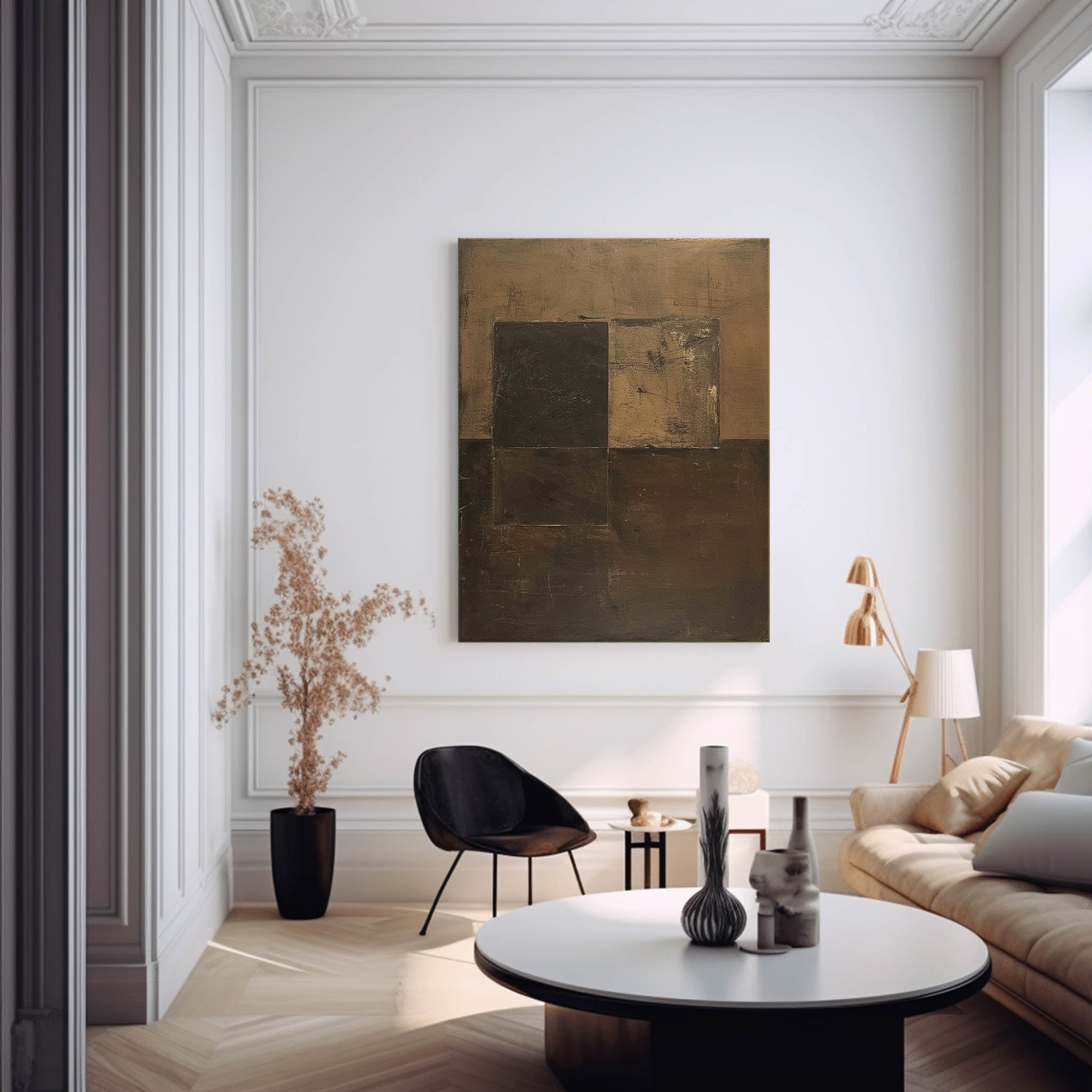 Wall Art Brown Block Abstract Geometric