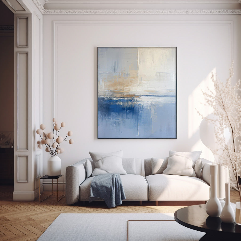 Wall Art Textured Soft Blue Beige Seascape
