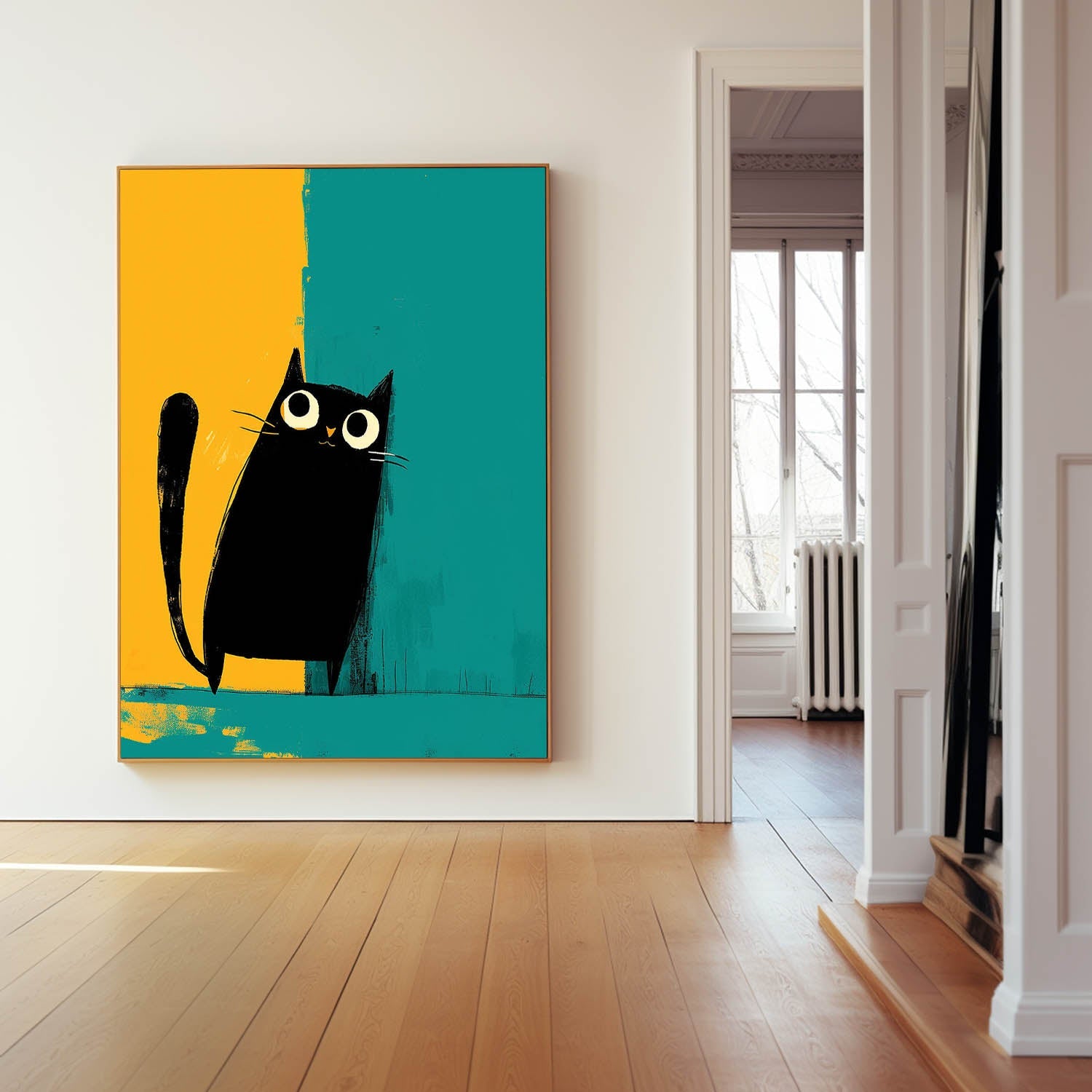 Wall Art Animal Minimalist Cartoon Black Cat