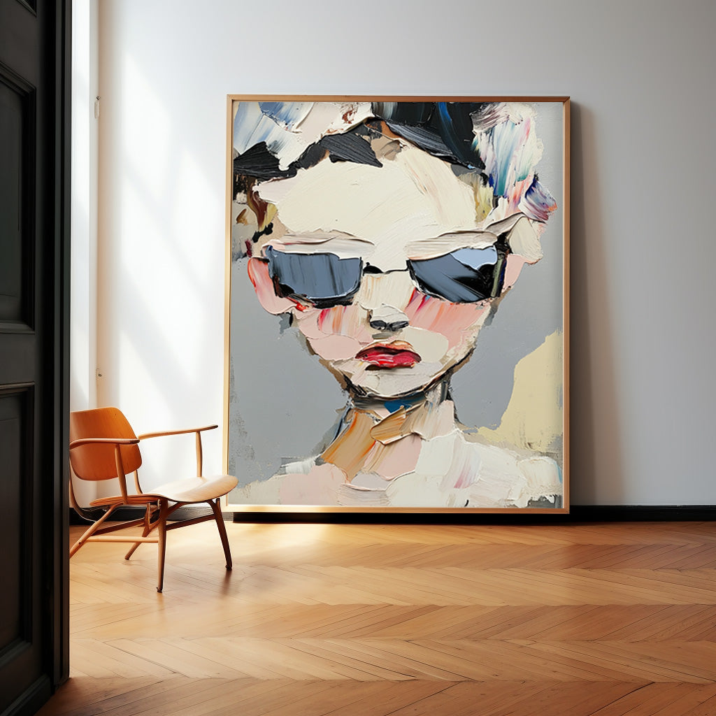 Impasto Portrait Sunglasses Painting Modern Wall Art