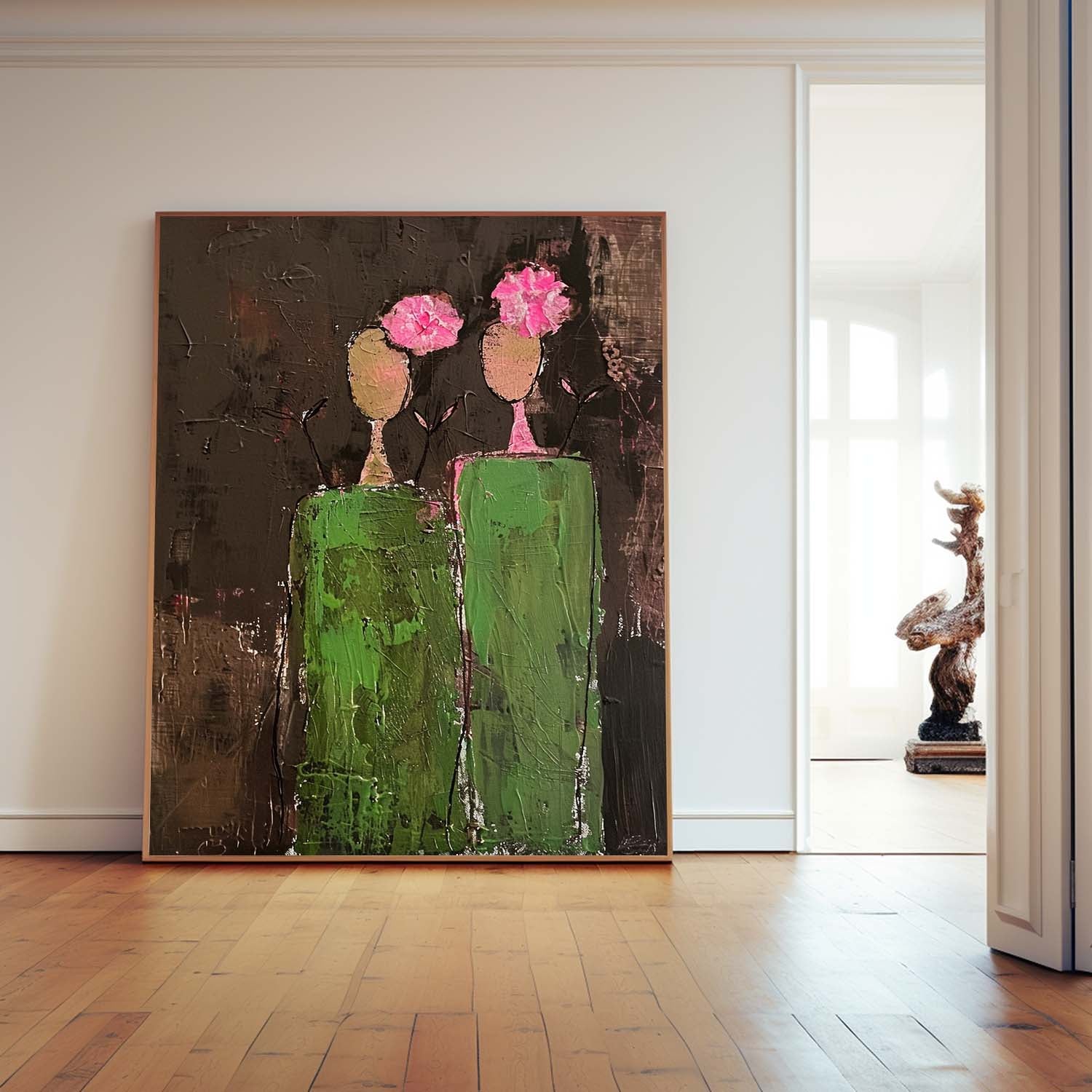 Wall Art Twin Green Vessels in Bloom