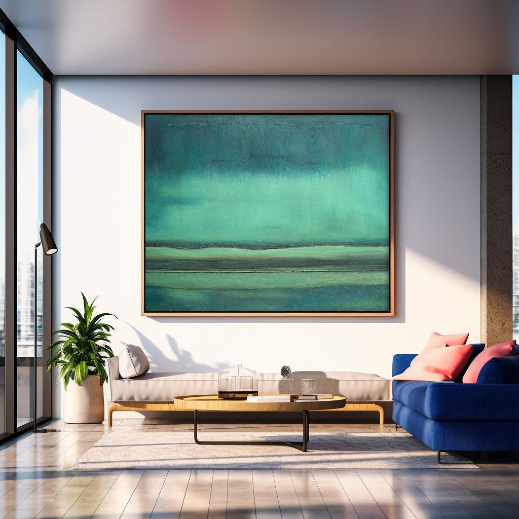 Deep Green Abstract Horizon Landscape Impasto Canvas Wall Art