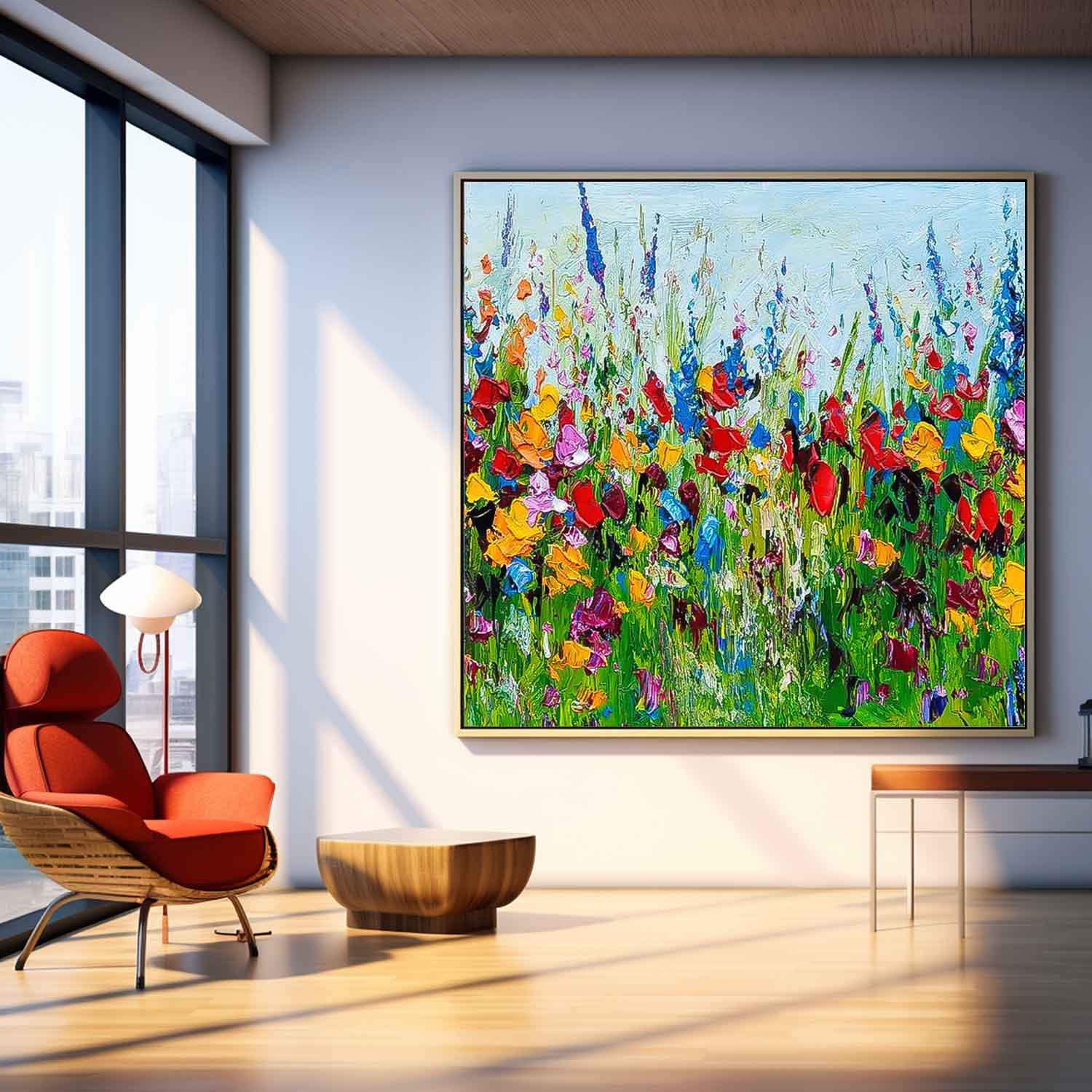 Colorful Wildflower Meadow Impasto Canvas Wall Art
