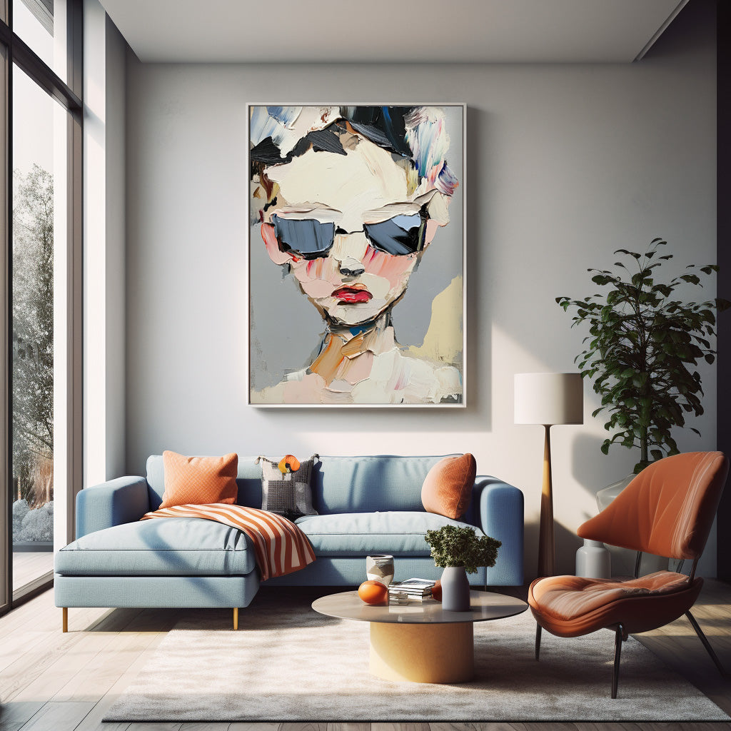 Impasto Portrait Sunglasses Painting Modern Wall Art