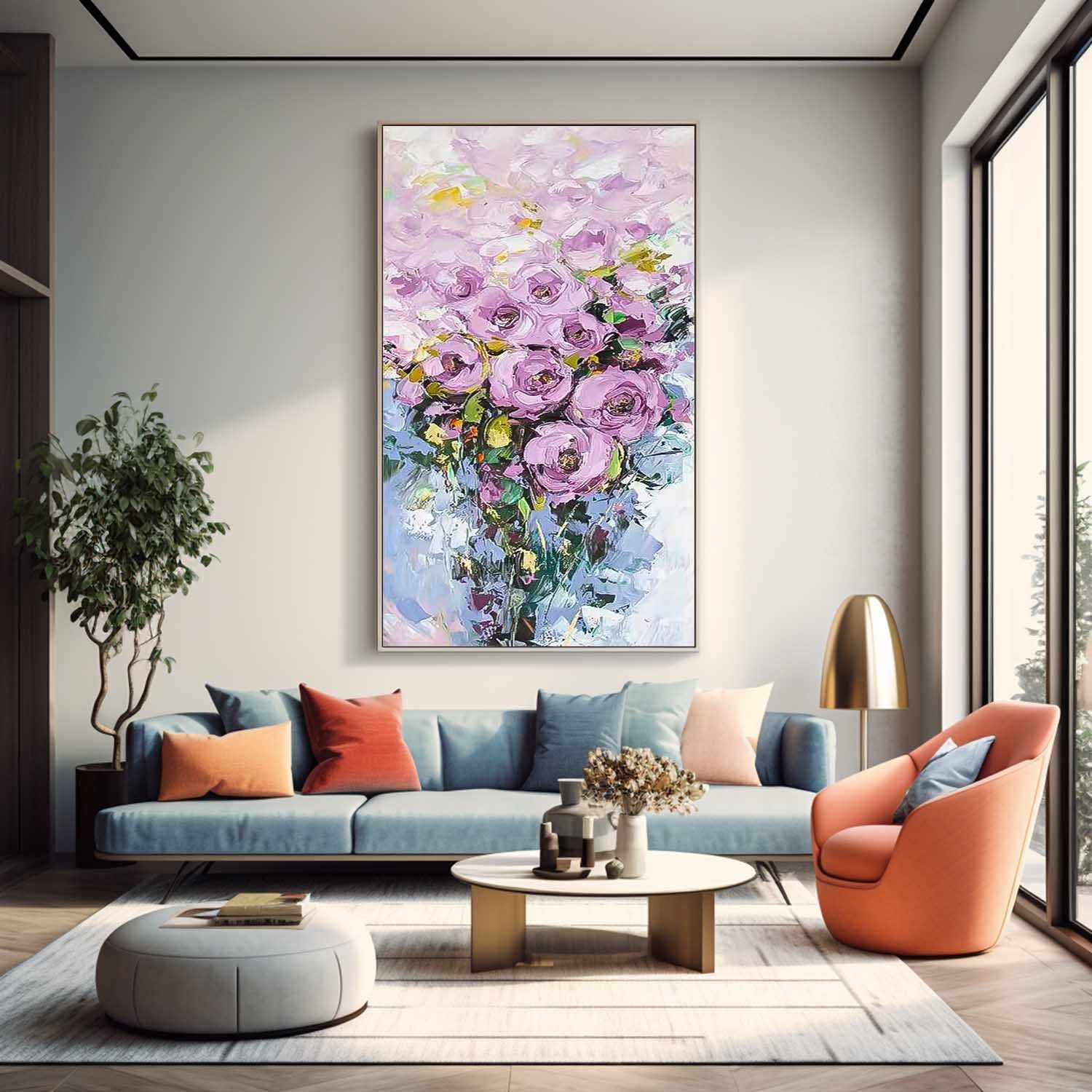 Purple Lavender Rose Bouquet Impasto Canvas Wall Art