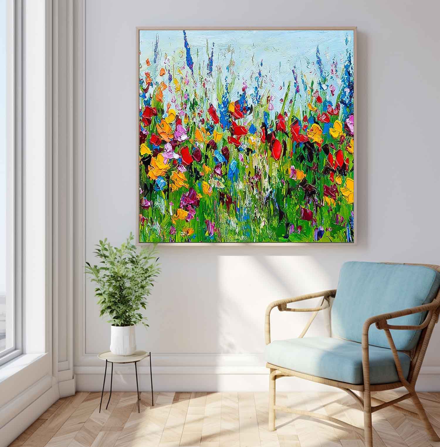 Colorful Wildflower Meadow Impasto Canvas Wall Art