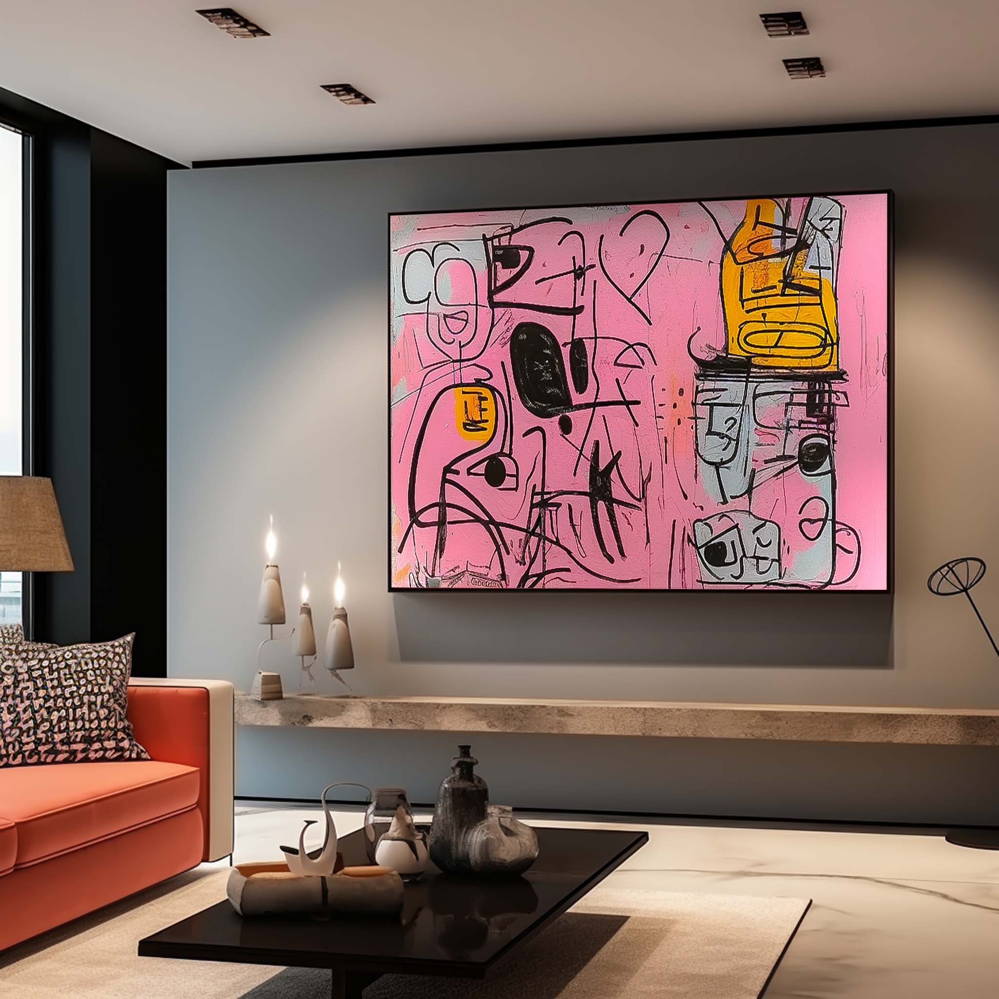 Pink Graffiti Abstract Canvas Wall Art