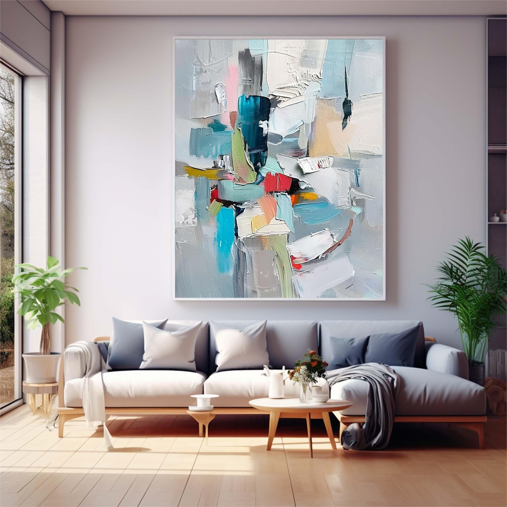 Teal Blue Textured Abstract Canvas Wall Art