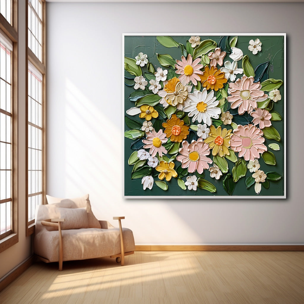 Wall Art Elegant Botanical Flower Impasto Vibrant