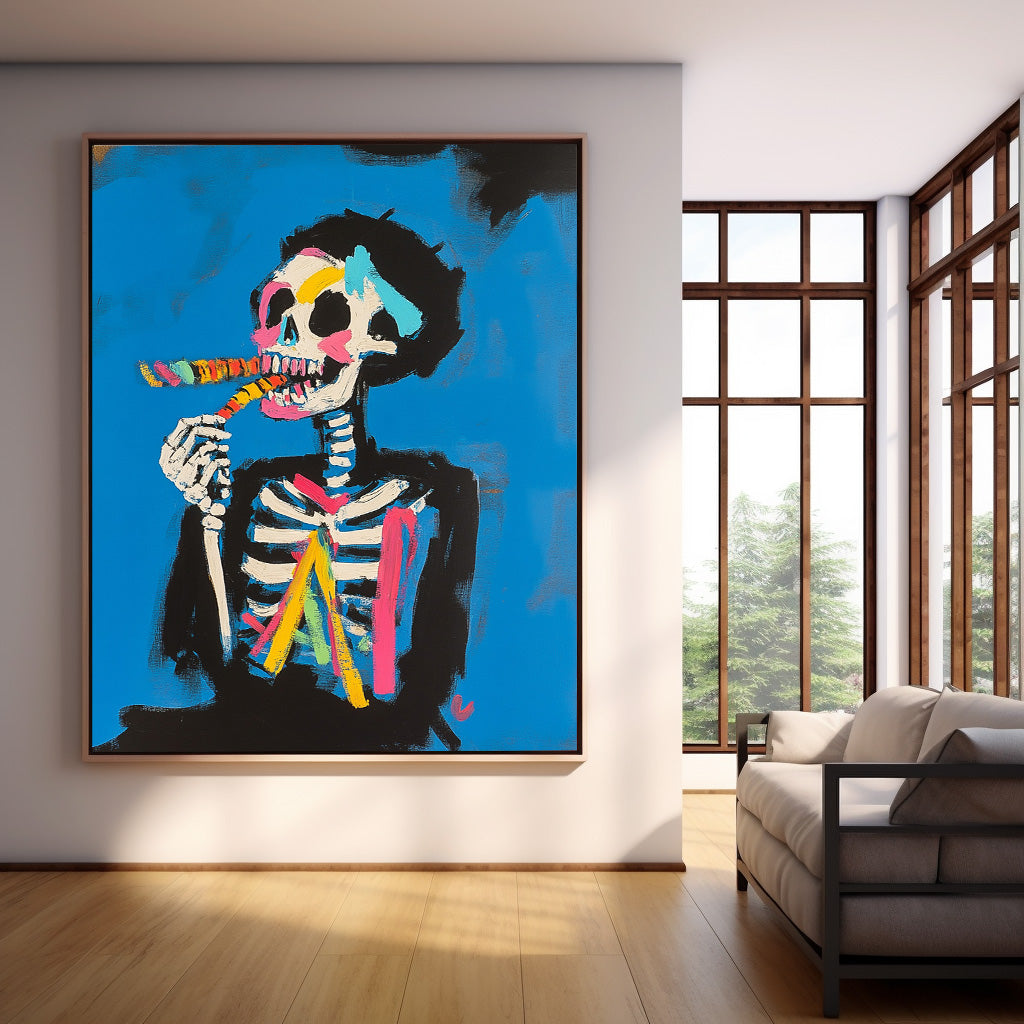 Pop Art Skeleton Painting Vibrant Modern Wall Art