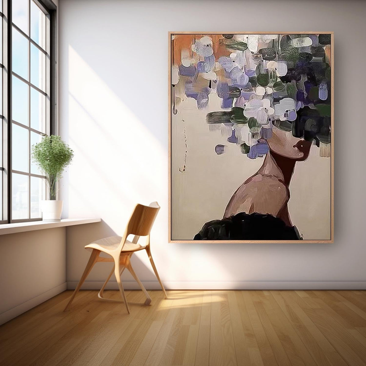 Abstract Woman With Floral Hair Impasto Canvas Wall Art