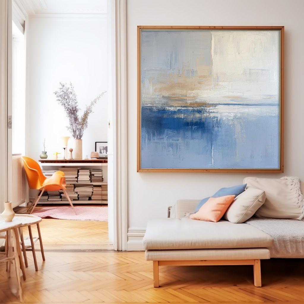 Wall Art Textured Soft Blue Beige Seascape