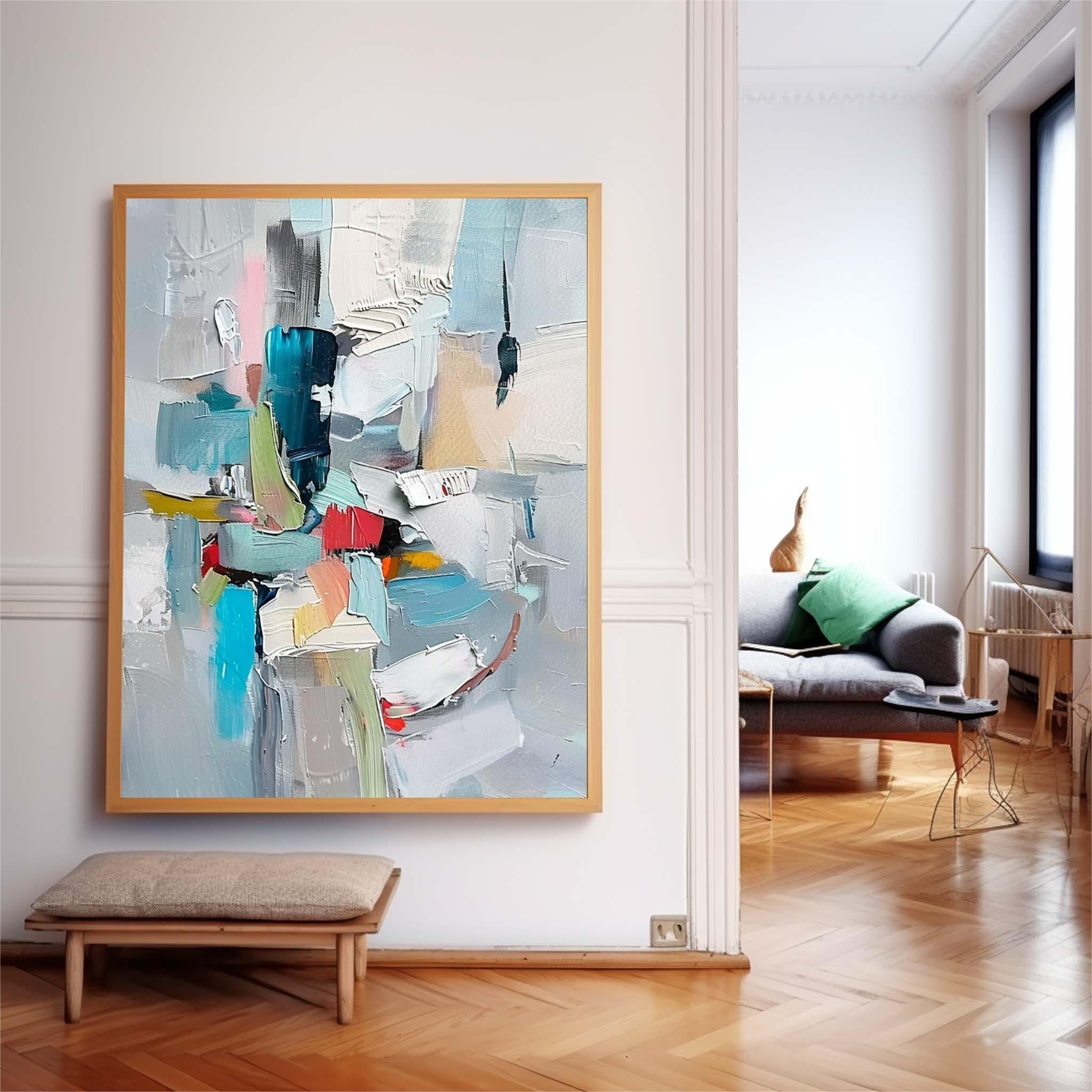Teal Blue Textured Abstract Canvas Wall Art