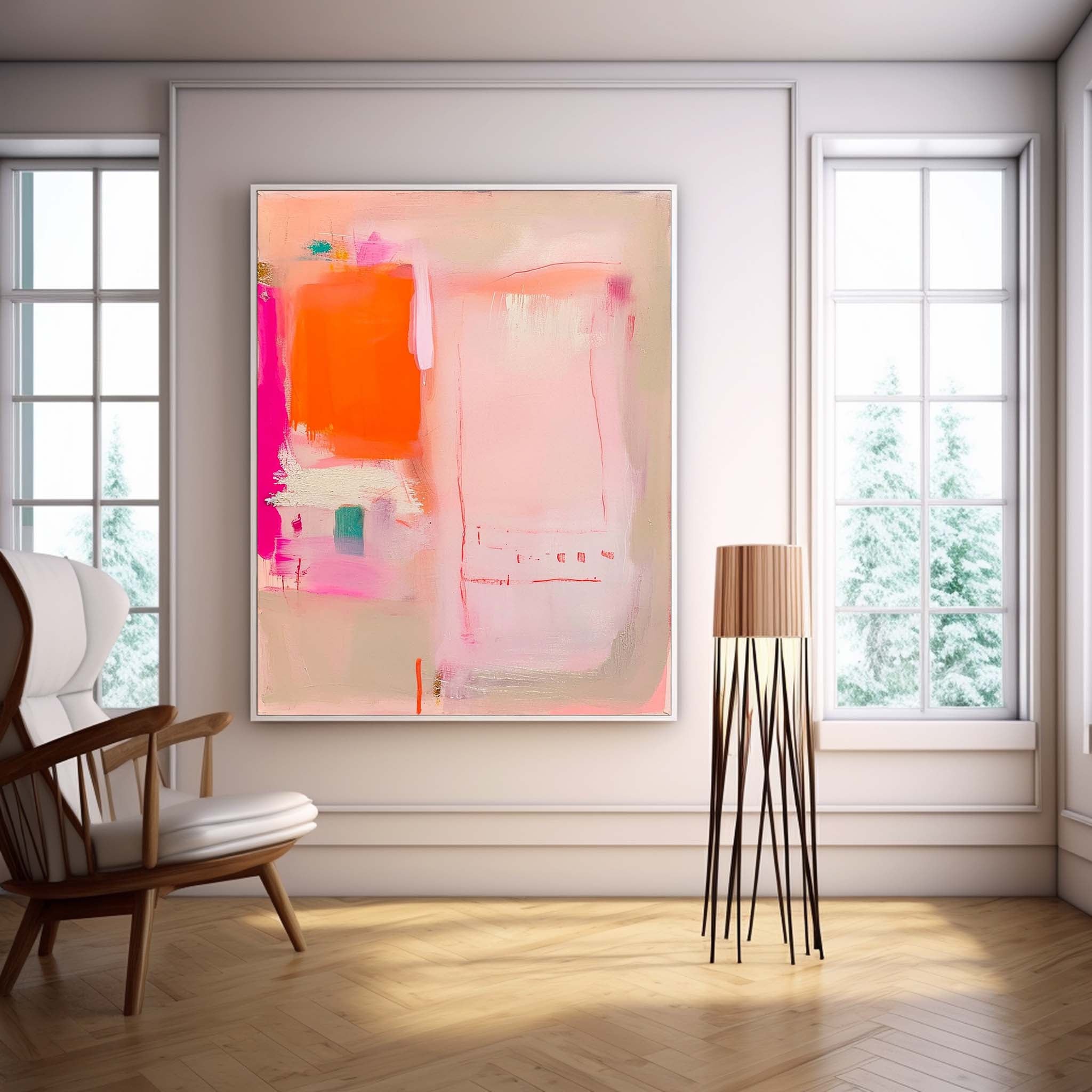 Pink Orange Abstract Canvas Wall Art