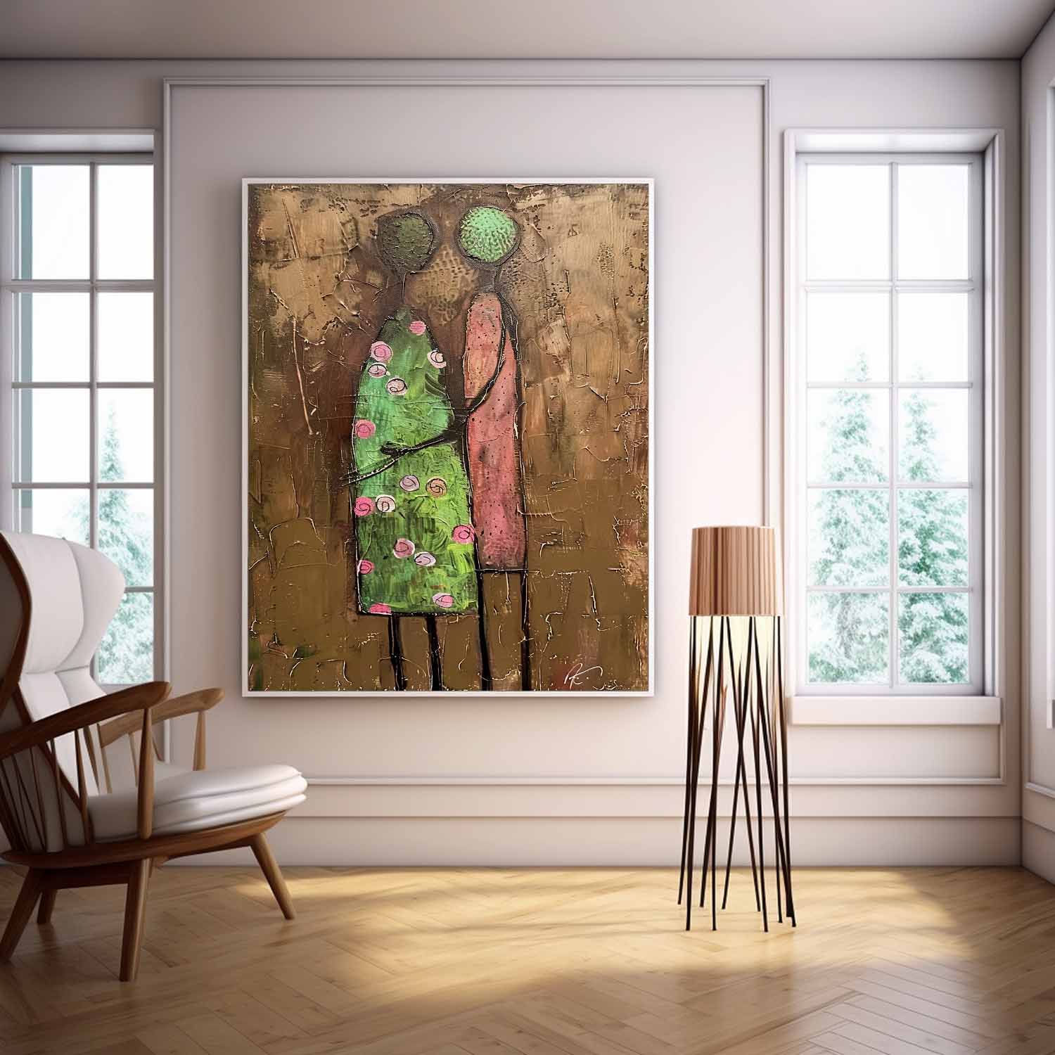 Wall Art Stylized Couple Silhouette Floral Dress