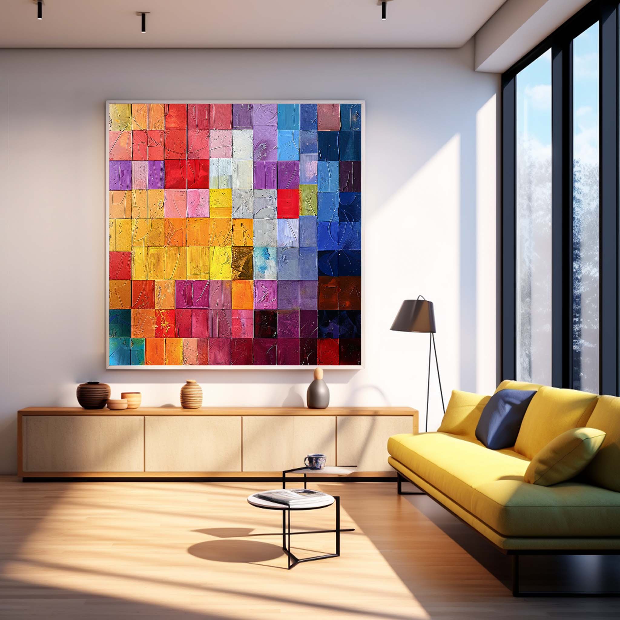 Multicolor Square Mosaic Abstract Canvas Wall Art
