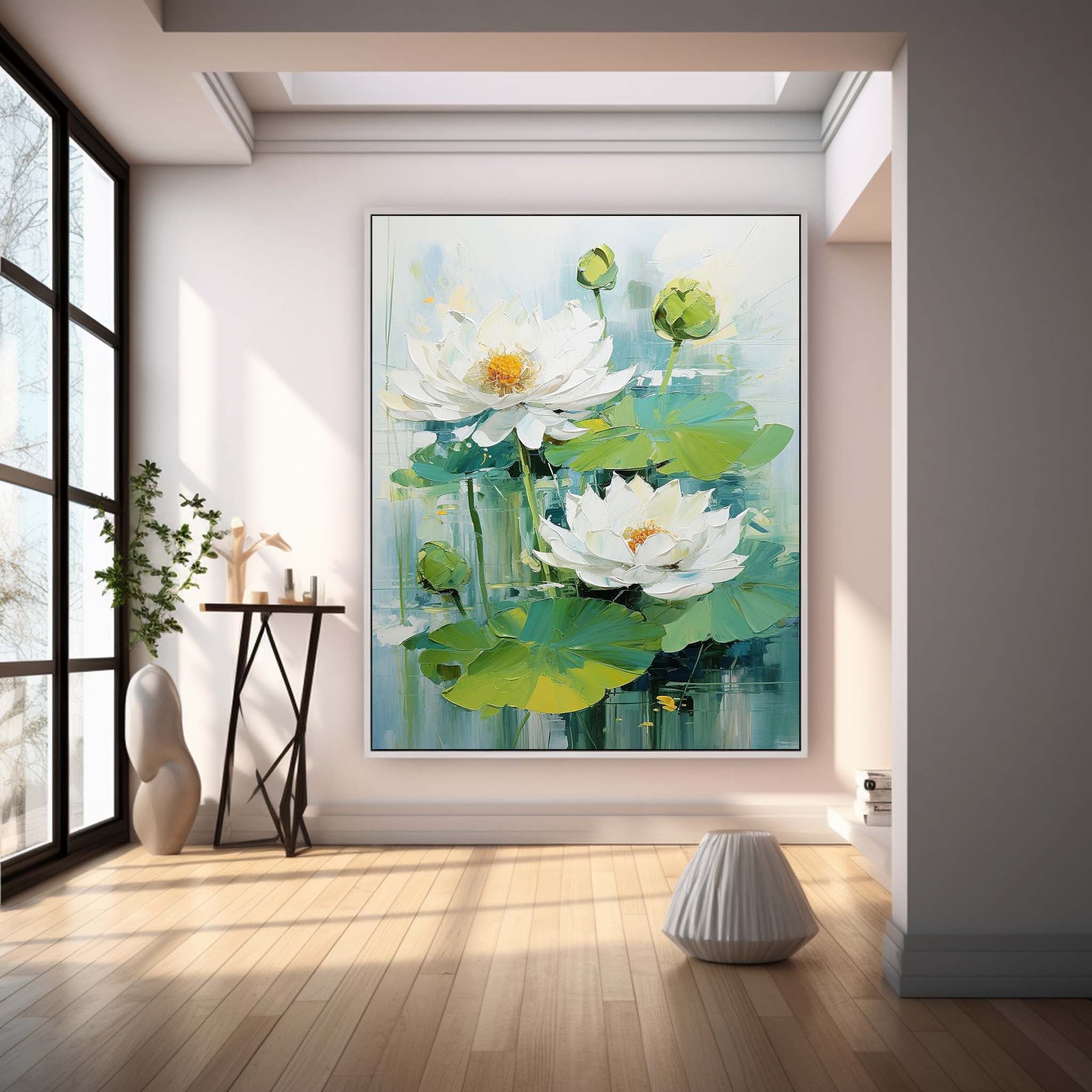 White Lotus Floral Impasto Canvas Wall Art