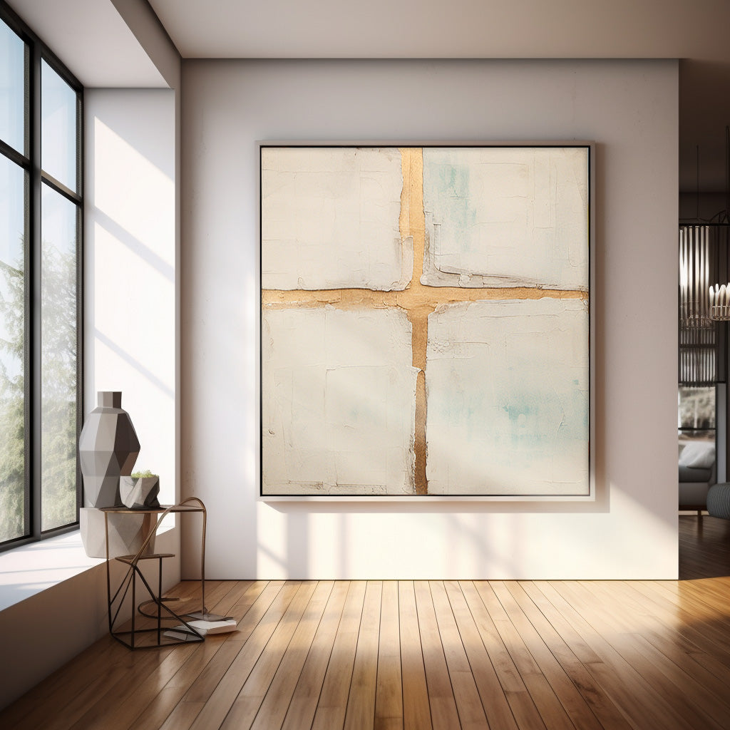 Neutral Beige Gold Foil Abstract Canvas Wall Art
