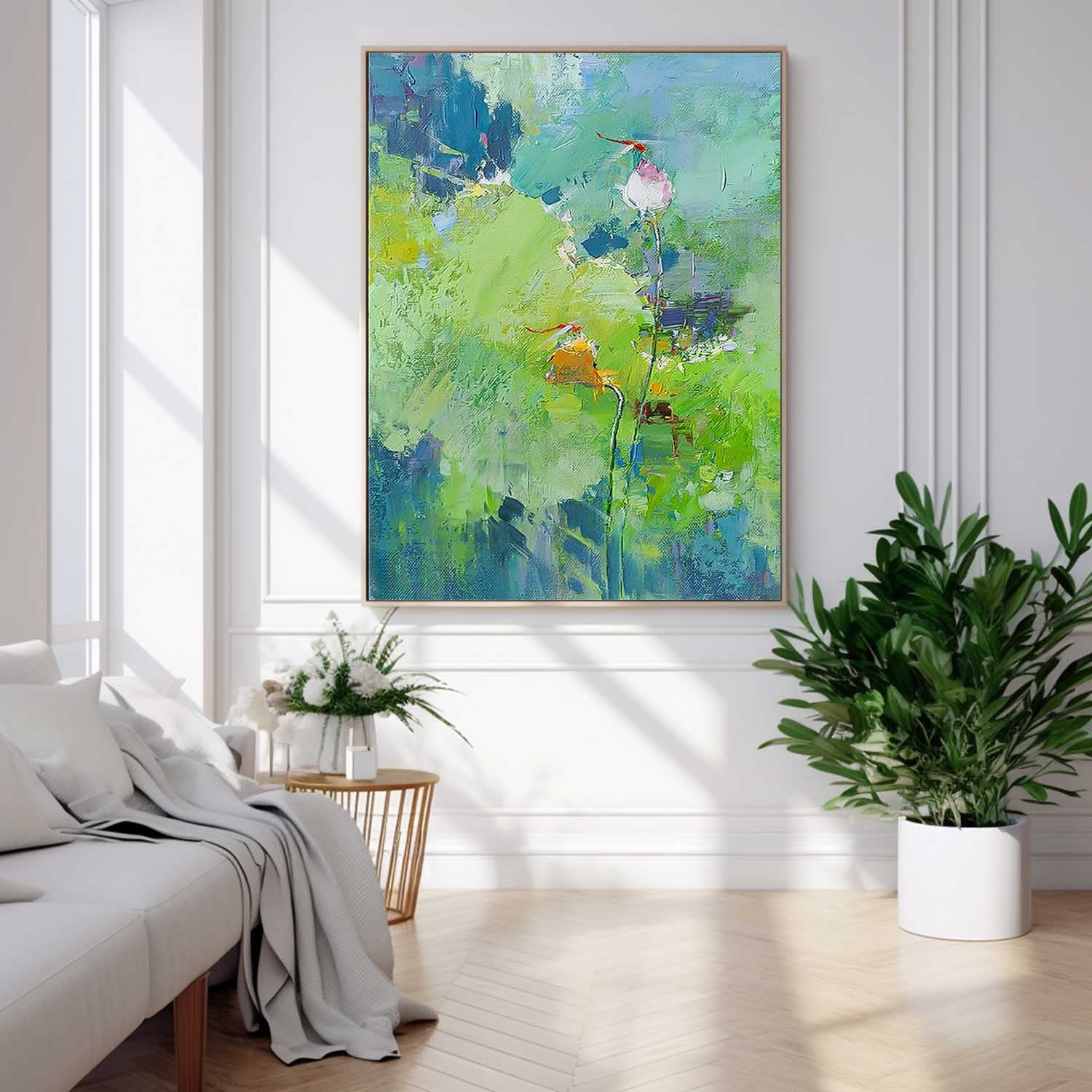 Green Floral Impasto Abstract Canvas Wall Art