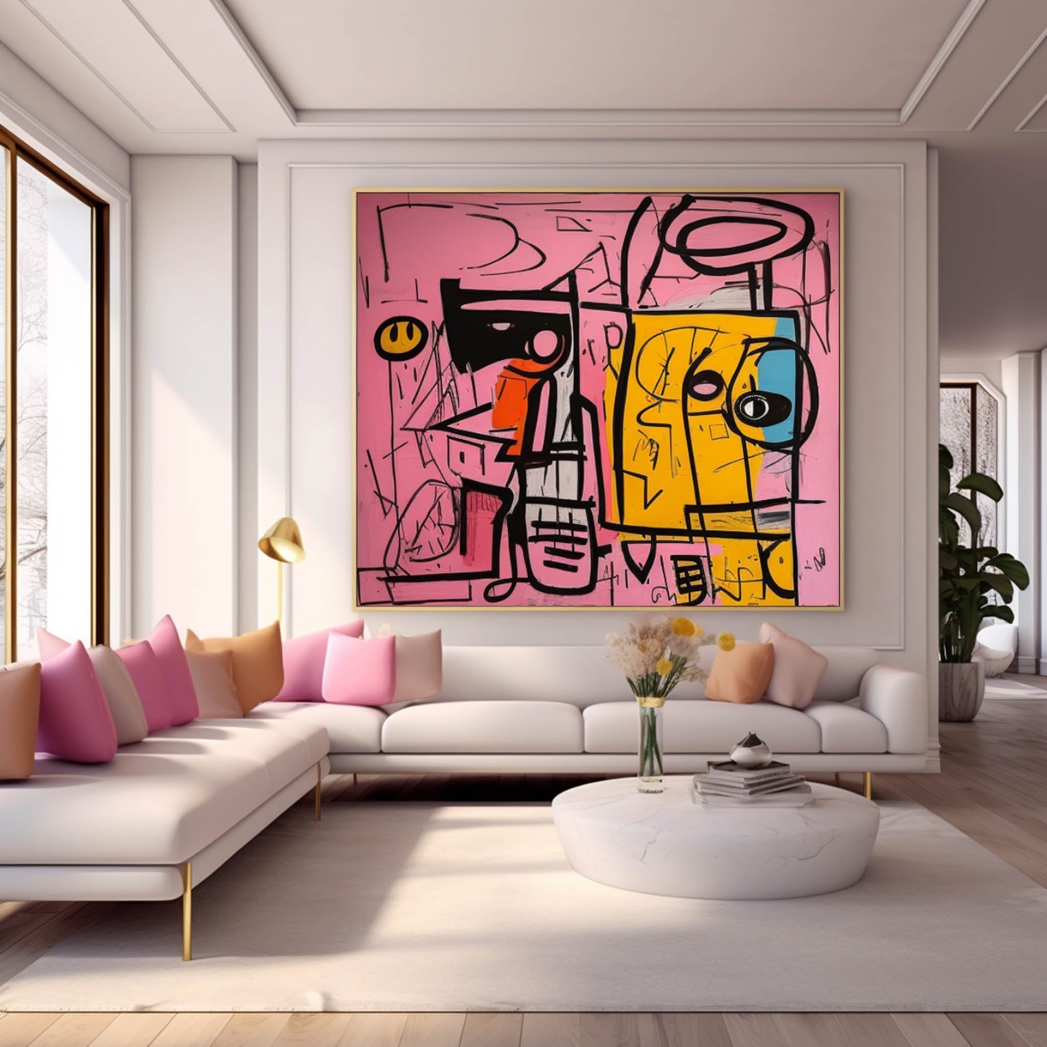 Pink Yellow Graffiti Abstract Canvas Wall Art