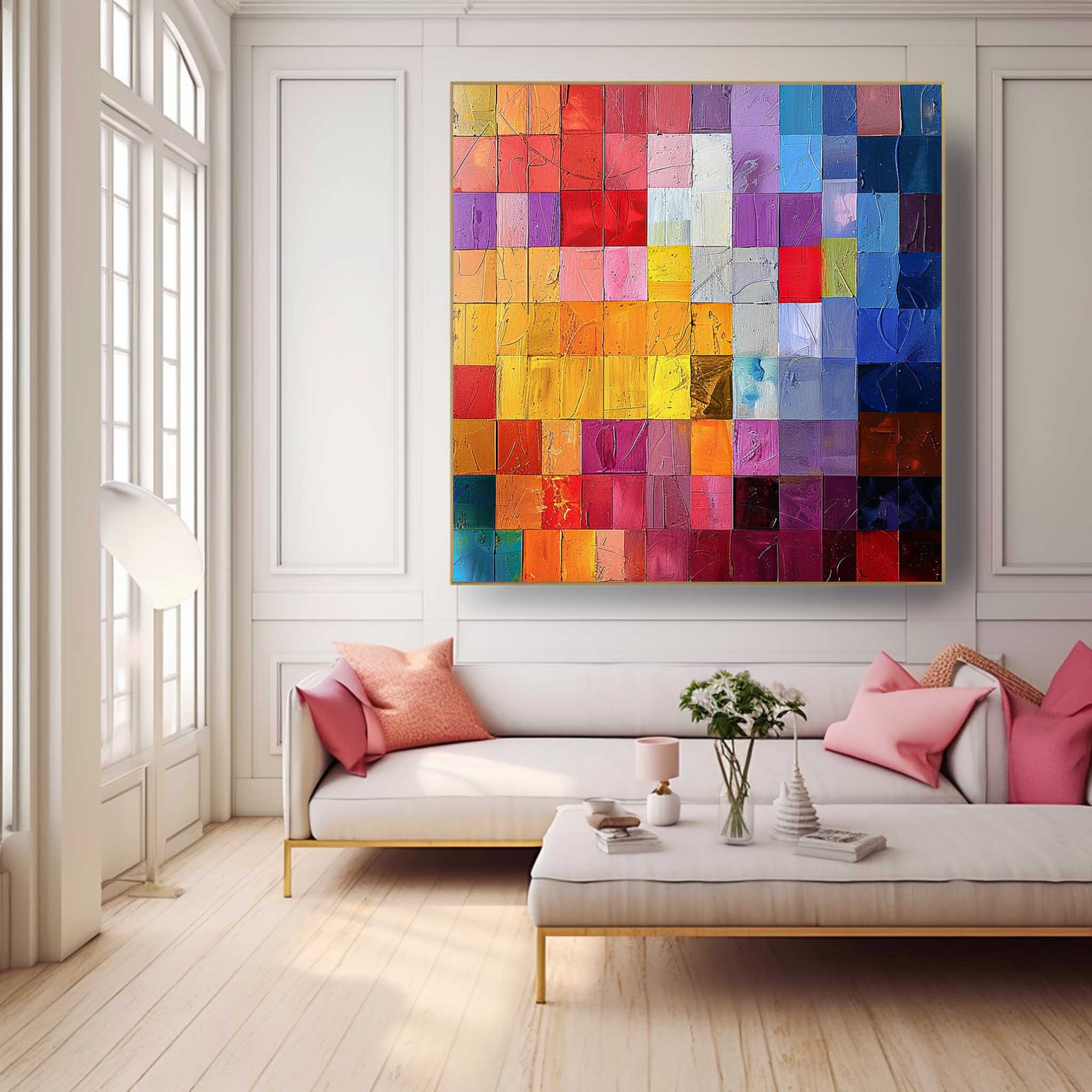 Multicolor Square Mosaic Abstract Canvas Wall Art