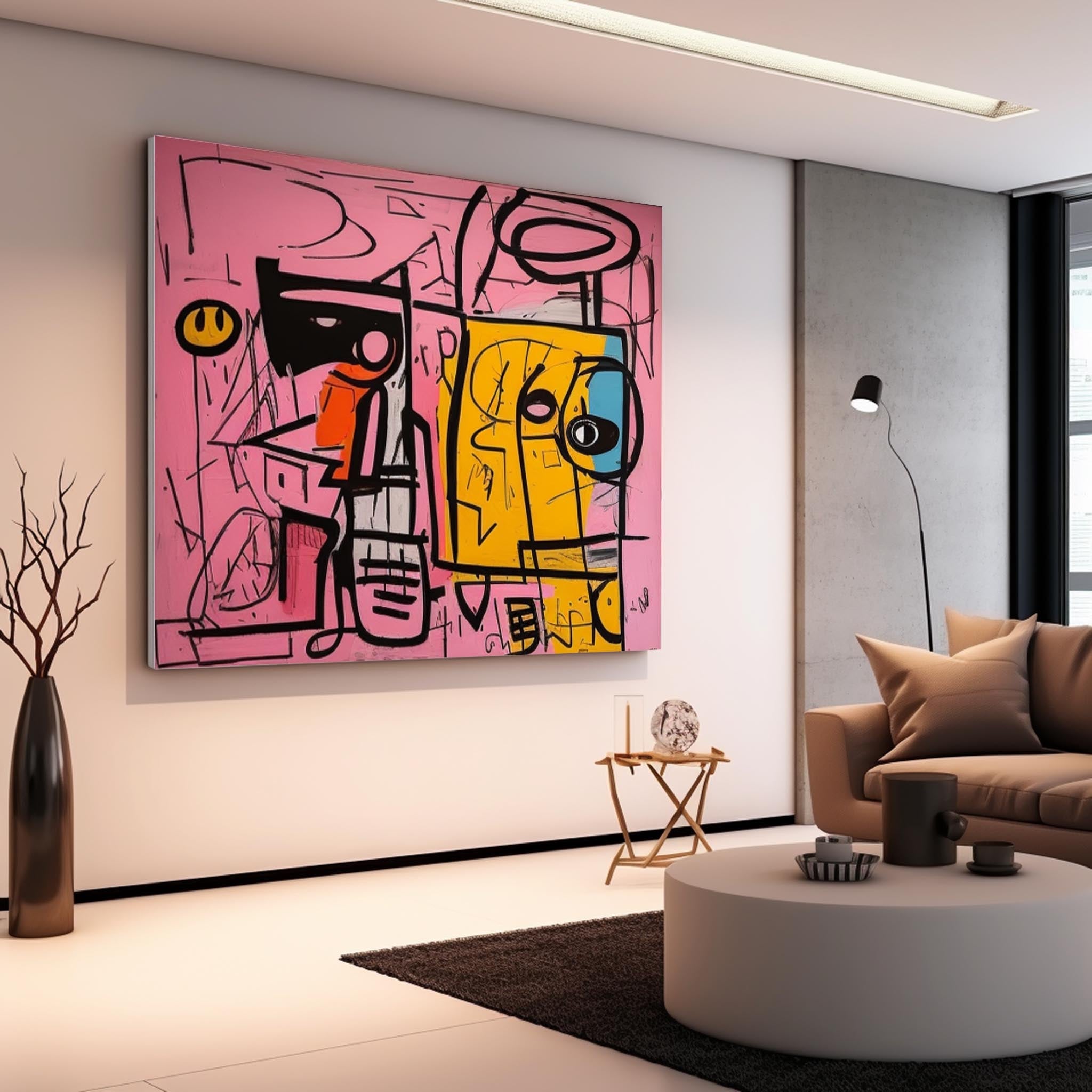 Pink Yellow Graffiti Abstract Canvas Wall Art