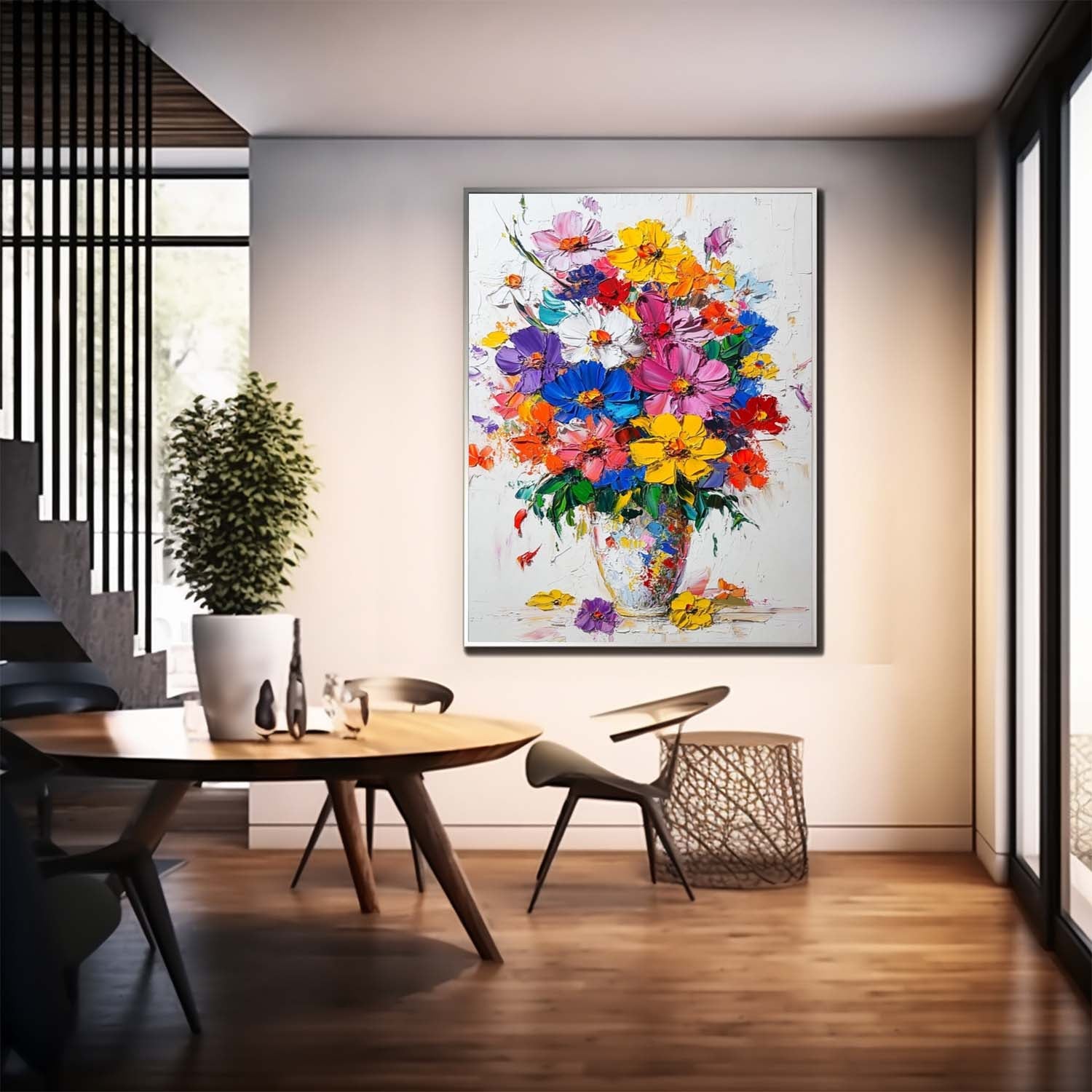 Multicolor Wildflower Bouquet Impasto Oil Painting