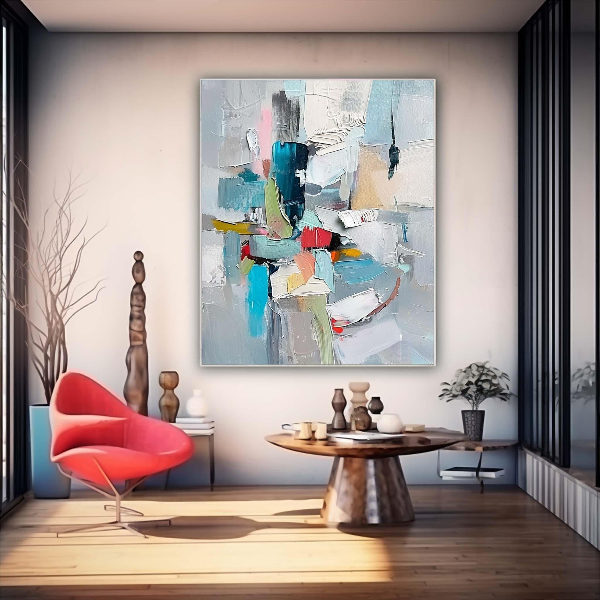 Teal Blue Textured Abstract Canvas Wall Art