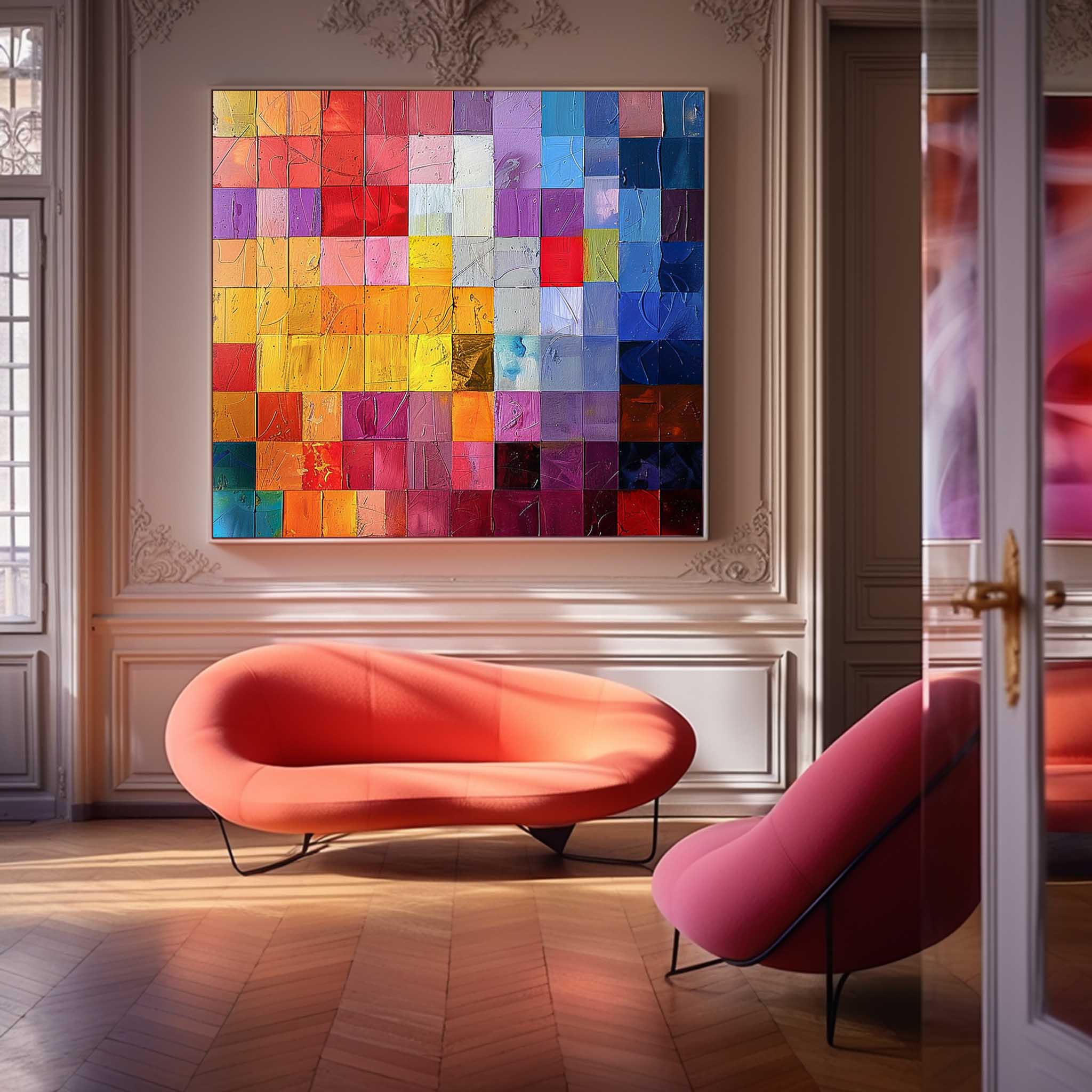 Multicolor Square Mosaic Abstract Canvas Wall Art