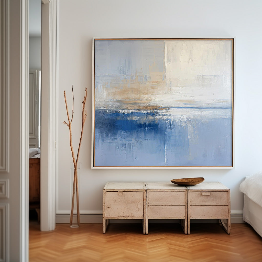 Wall Art Textured Soft Blue Beige Seascape