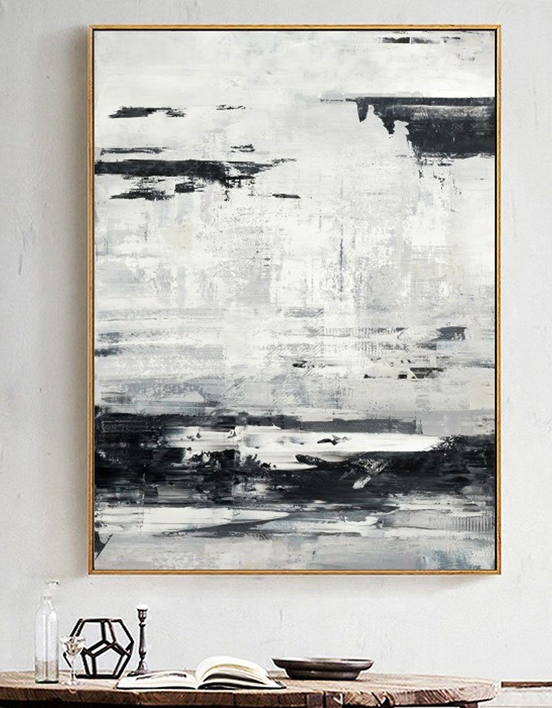 Monochrome Textured Layered Vertical Canvas Art
