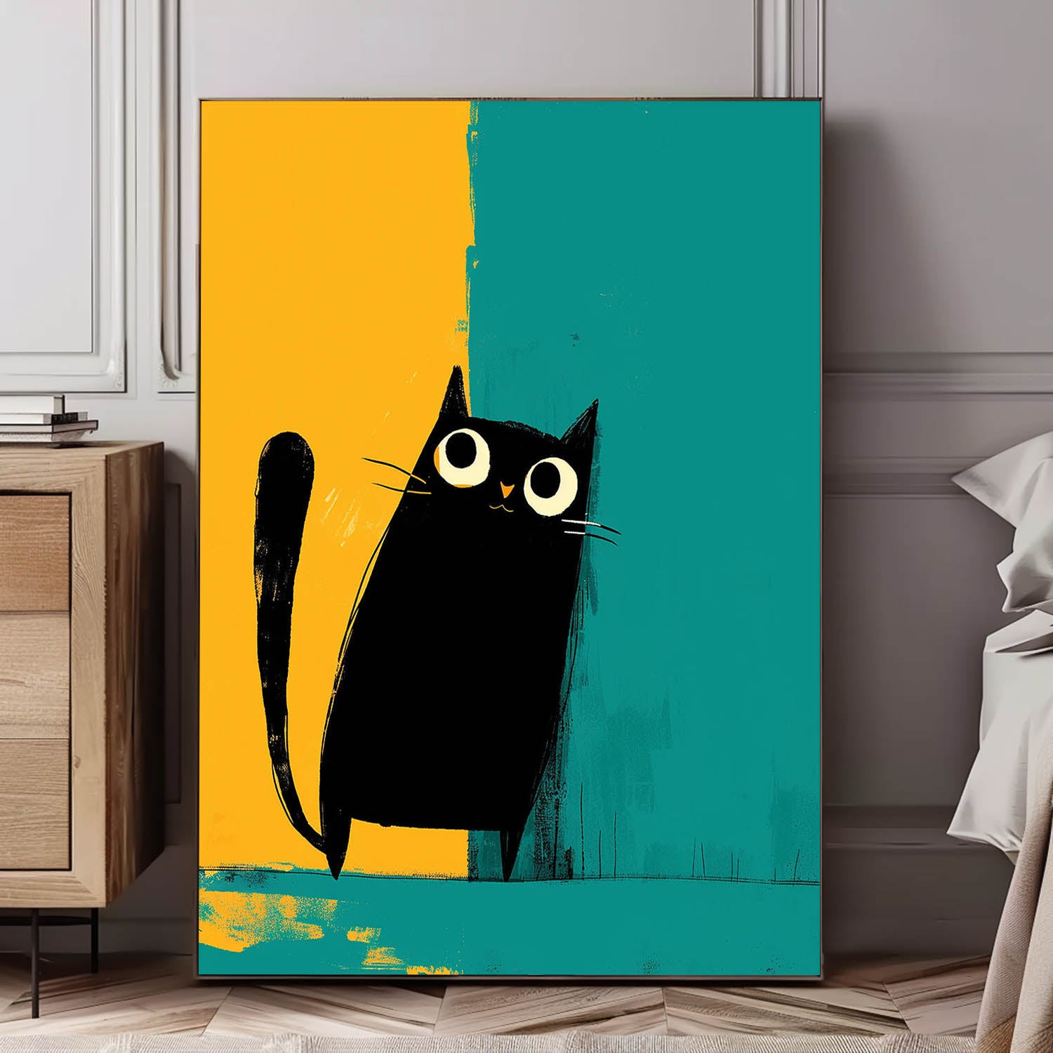 Wall Art Animal Minimalist Cartoon Black Cat