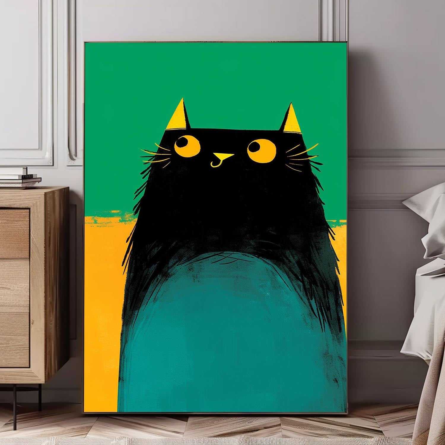 Wall Art Animal Cartoon Cat Painterly Cute