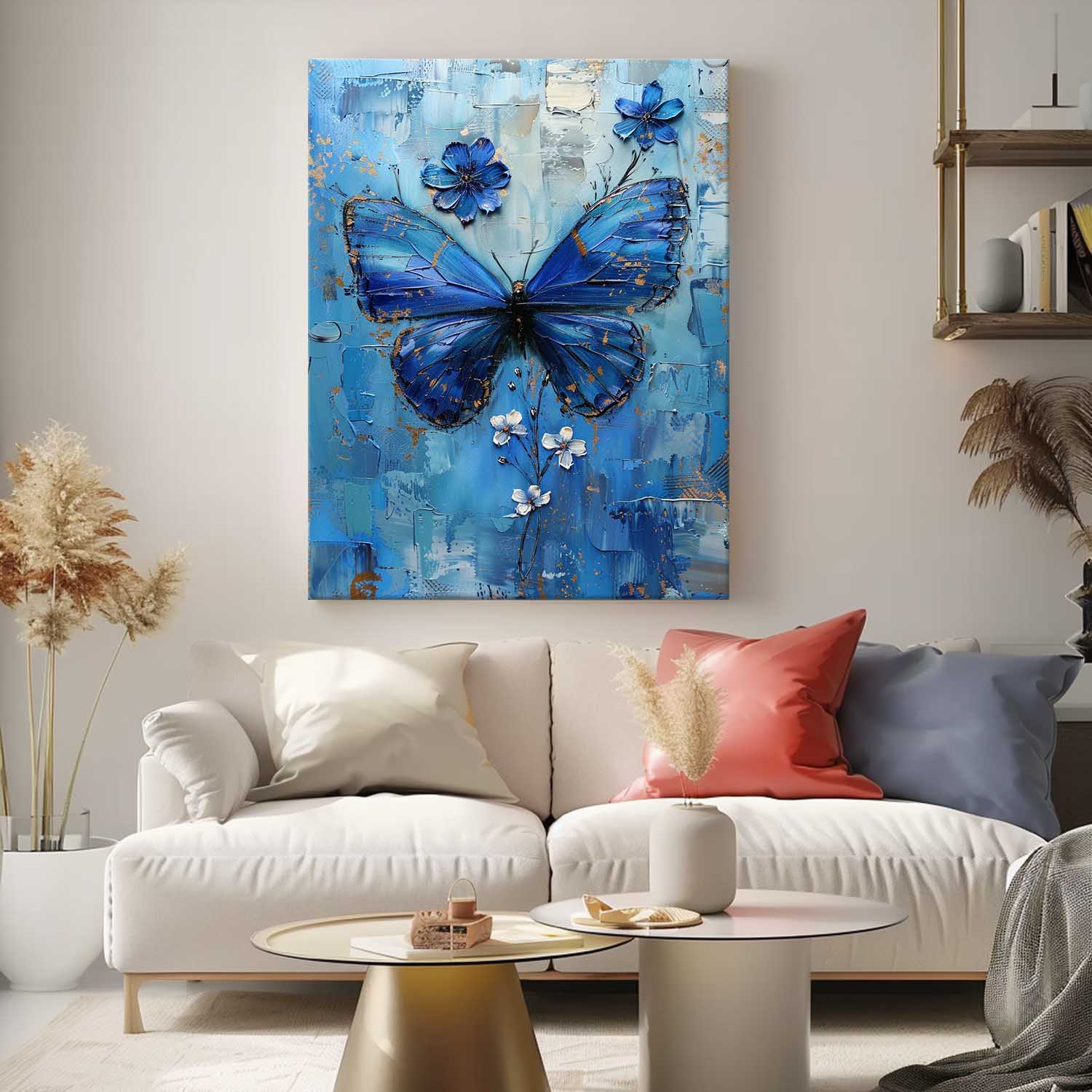 Wall Art Floral Butterfly Impasto Painterly
