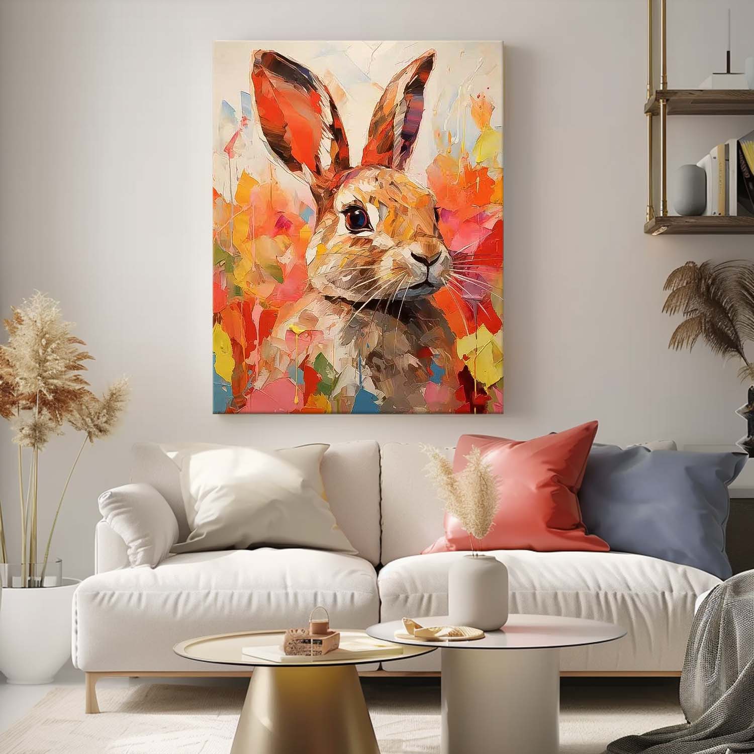 Wall Art Impasto Animal Vibrant Rabbit Decor