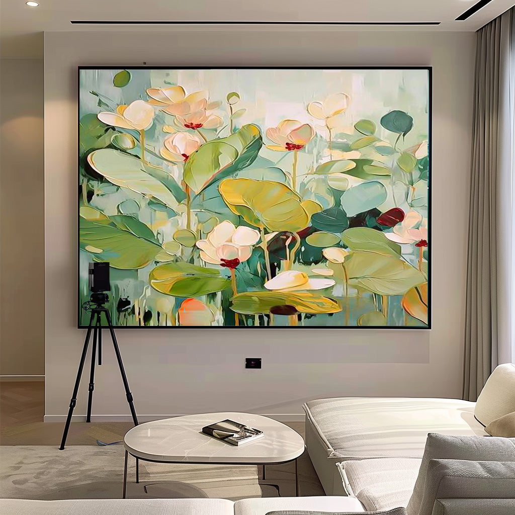 Wall Art Water Garden Bloom Wall Art Lotus Pond in Green