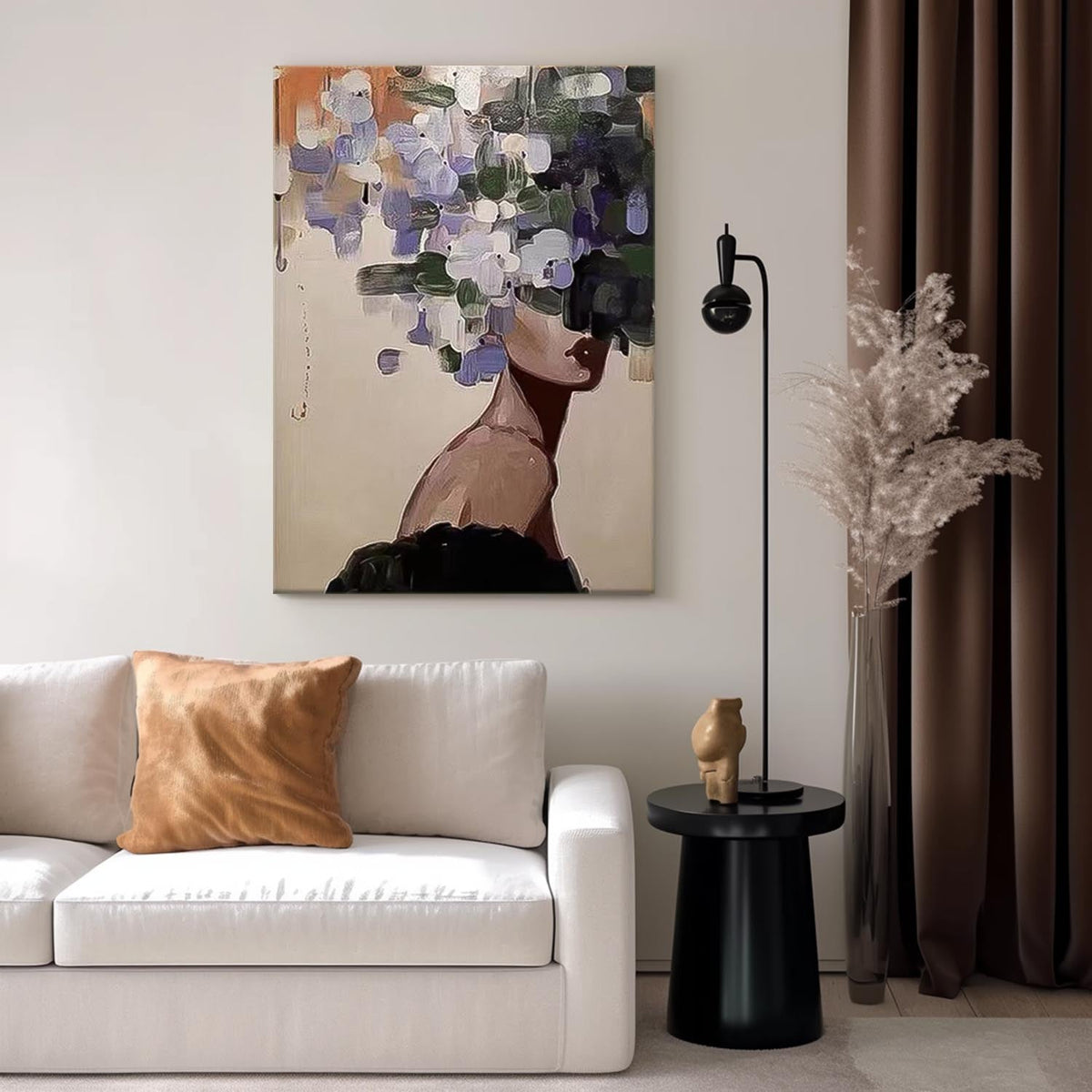 Abstract Woman With Floral Hair Impasto Canvas Wall Art