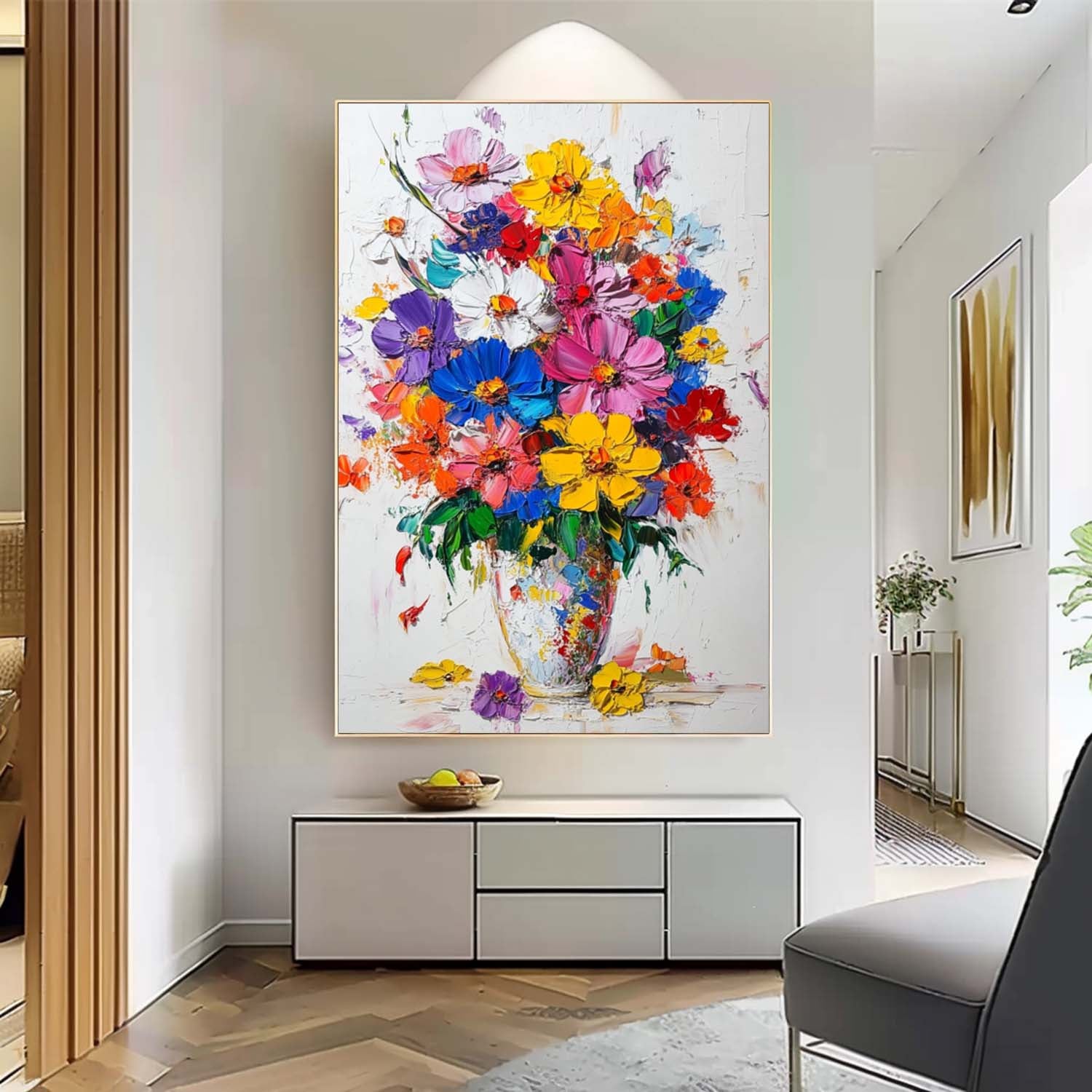 Multicolor Wildflower Bouquet Impasto Oil Painting