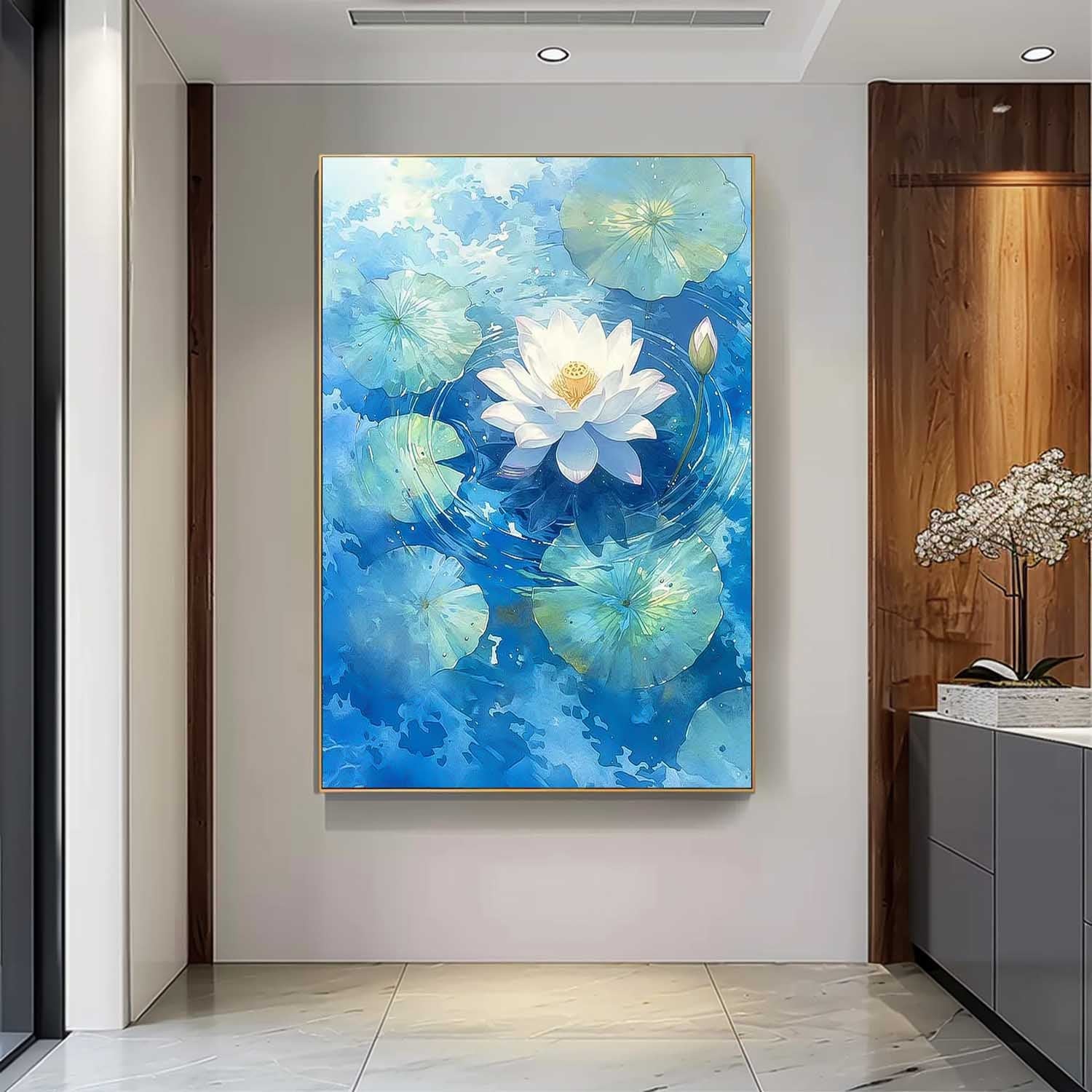 Tranquil White Lotus Pond Canvas Art