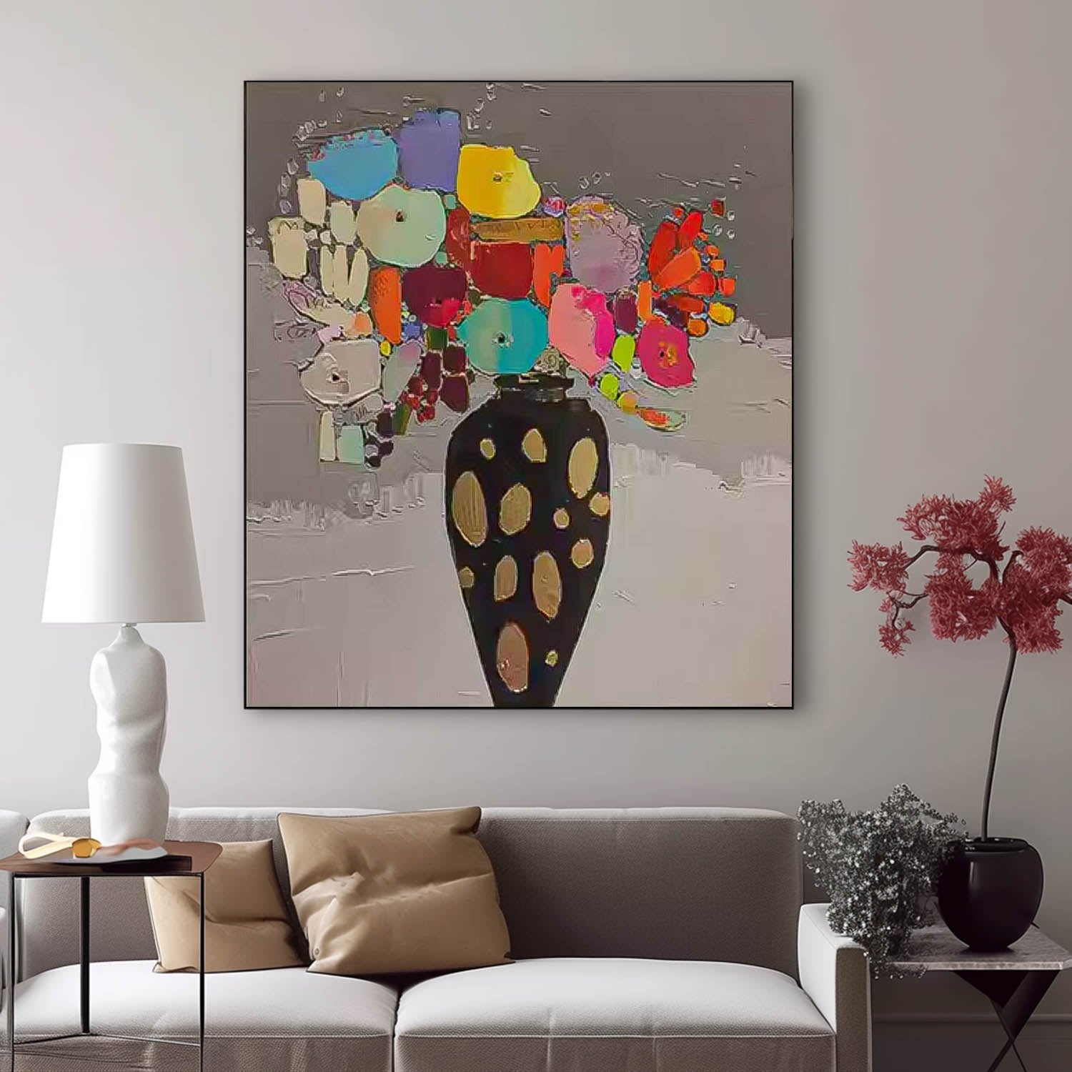 Wall Art Bold Colorful Vase Still Life Floral Arrangement